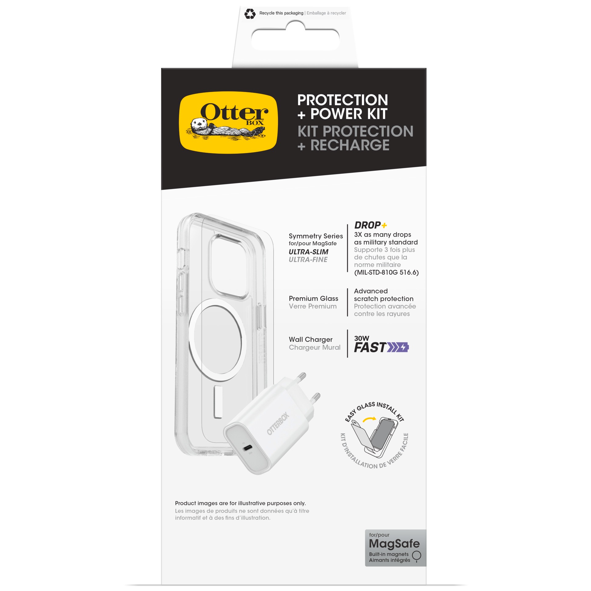Otterbox Handyhülle »Protection + Power Kit für Apple iPhone 16«, iPhone 16, Backcover, Schutzhülle, Displayschutzglas, Ladegerät