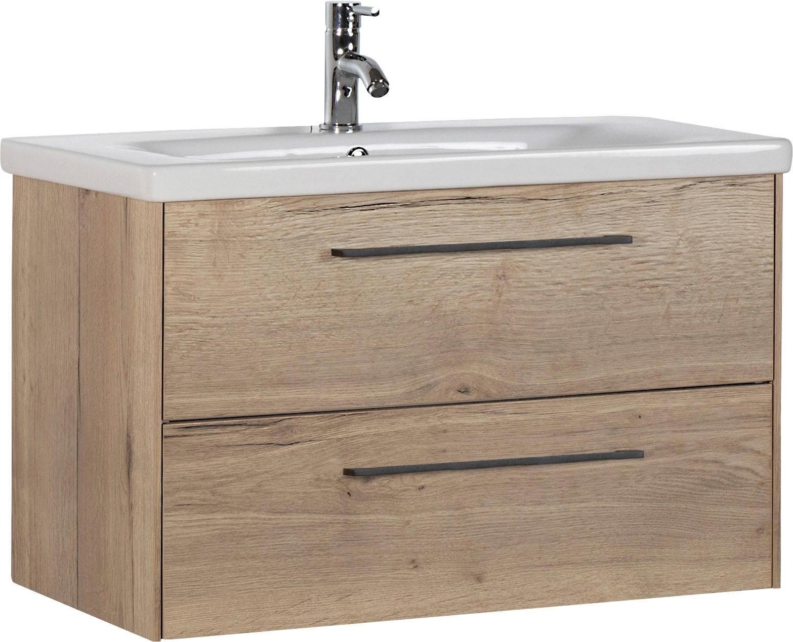 Waschtisch SAPHIR "3400", beige (eiche struktur, eiche struktur, eiche struktur nachbildung), B:80cm H:52cm T:43,8cm, Waschtische, Waschtisch, Breite 80 cm