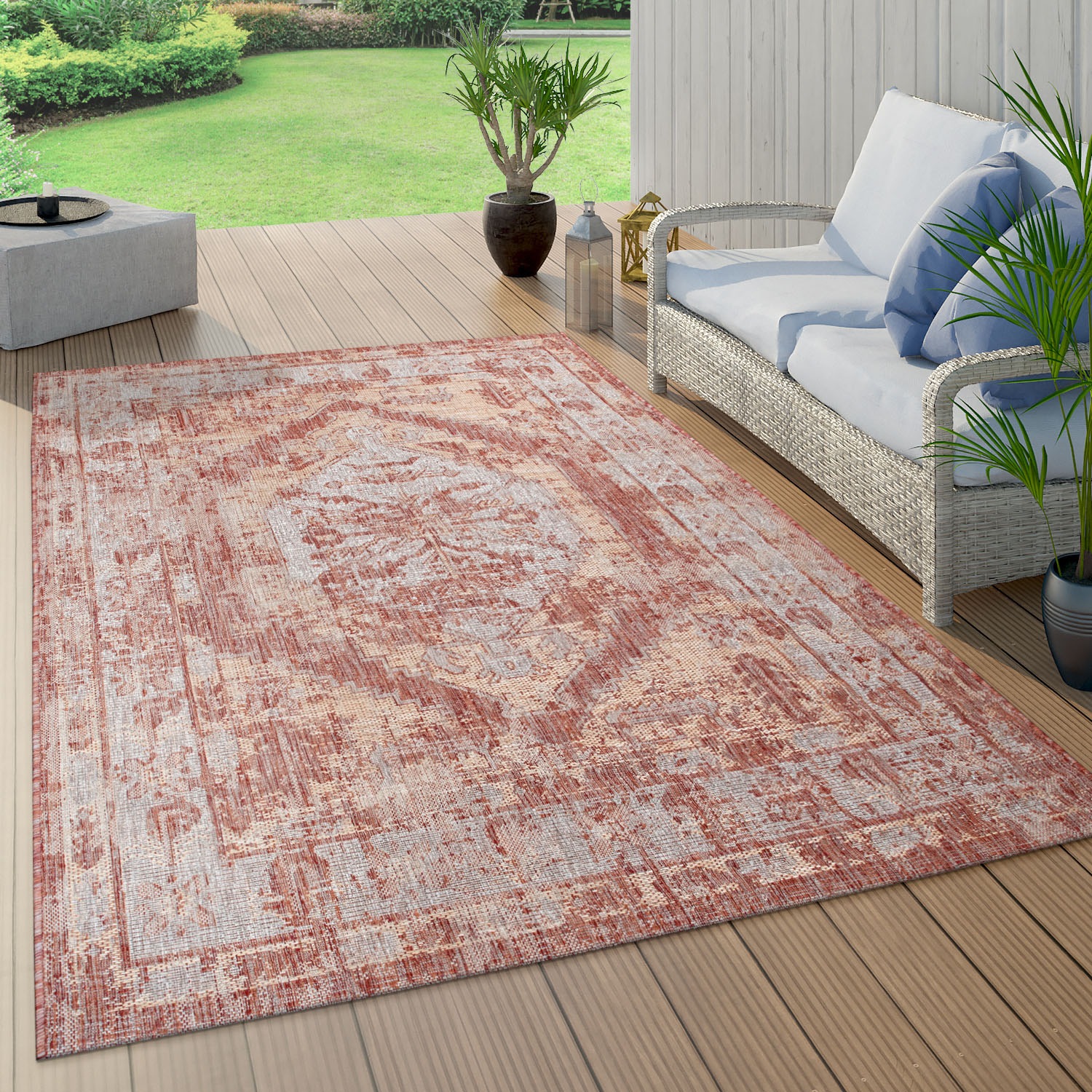 Paco Home Teppich »Kuba 128«, rechteckig, 4 mm Höhe, Flachgewebe, Orient-Optik, In- und Outdoor geeignet, Wohnzimmer
