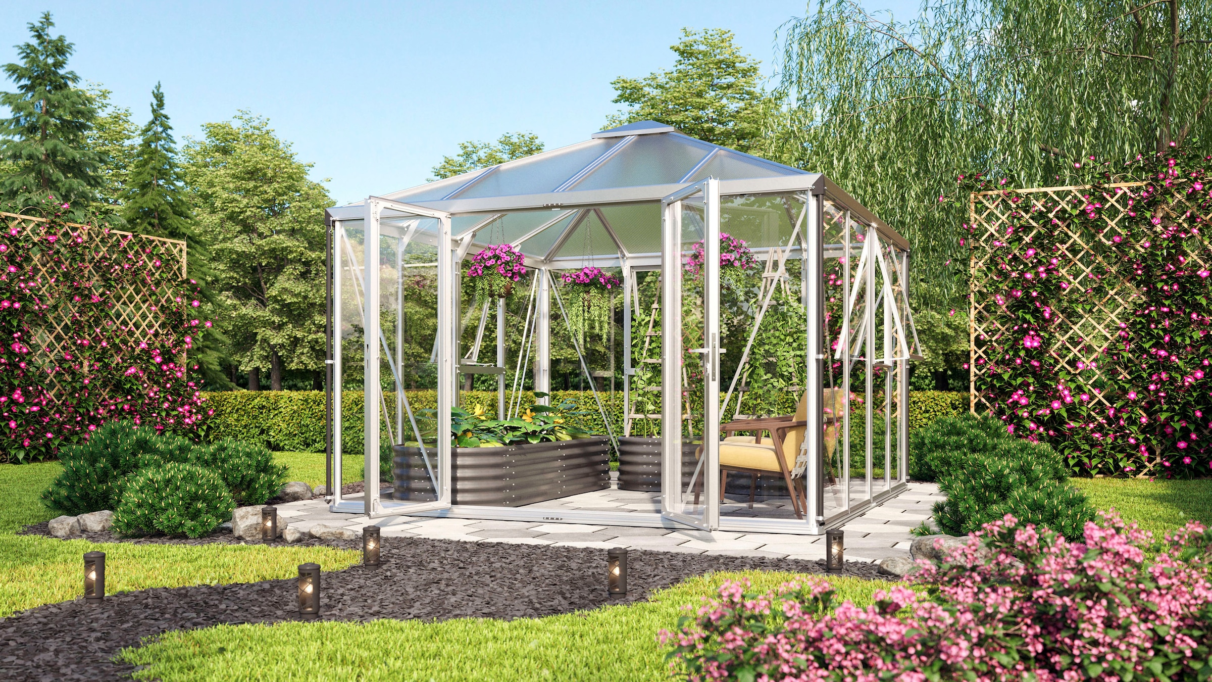 Vitavia Gewächshaus »Minos ESG/HKP, schwarz«, Premium mit Pavillondach, 3 mm Sicherheitsglas, Dach 10 mm Hohlkamme