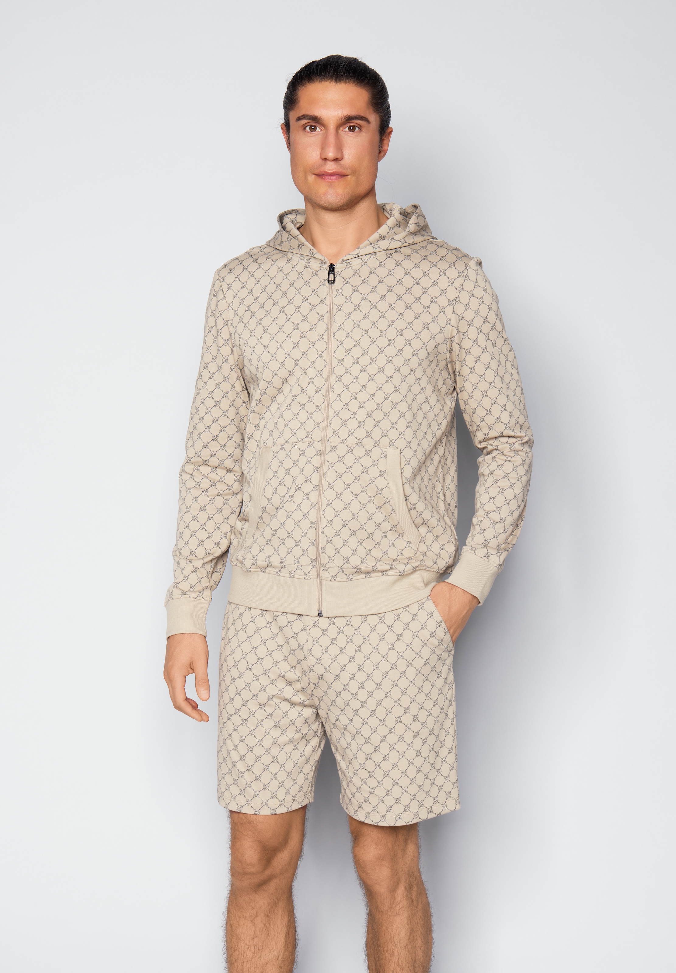 JOOP! Sweatjacke mit Cornflower-Print allover und Kapuze