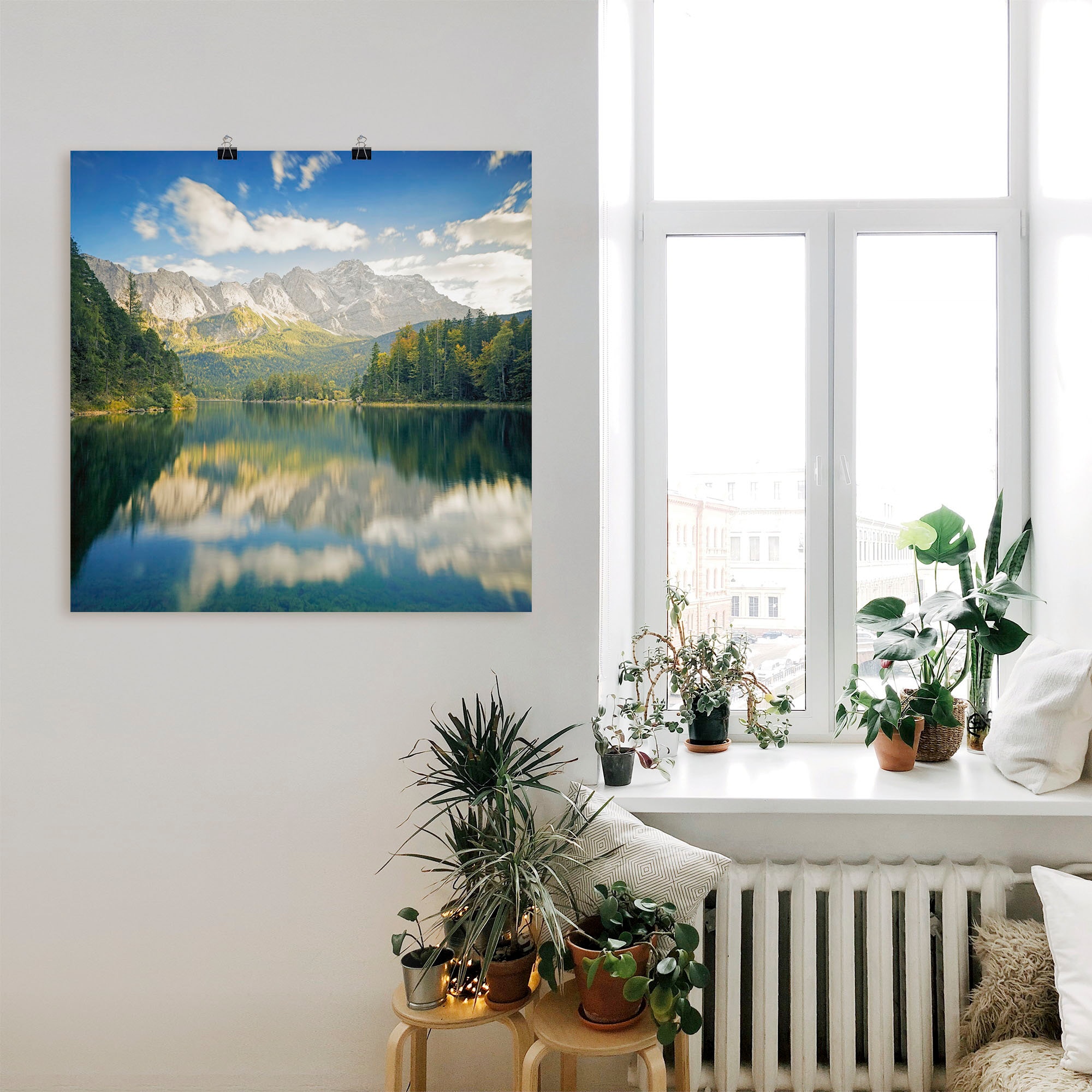 Wandbild in kaufen Artland & als »Zugspitze versch. (1 Leinwandbild, online Alubild, St.), mit Eibsee«, Größen Poster Berge Wandaufkleber Alpenbilder, oder