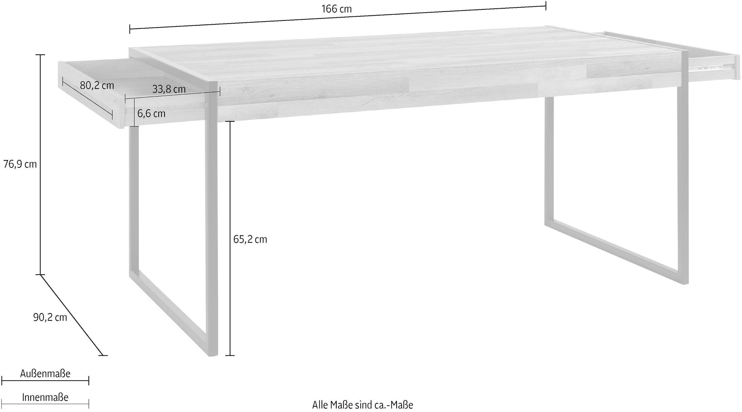 FORTE Esstisch, Breite ca. 166 cm mit 2 Schubkästen