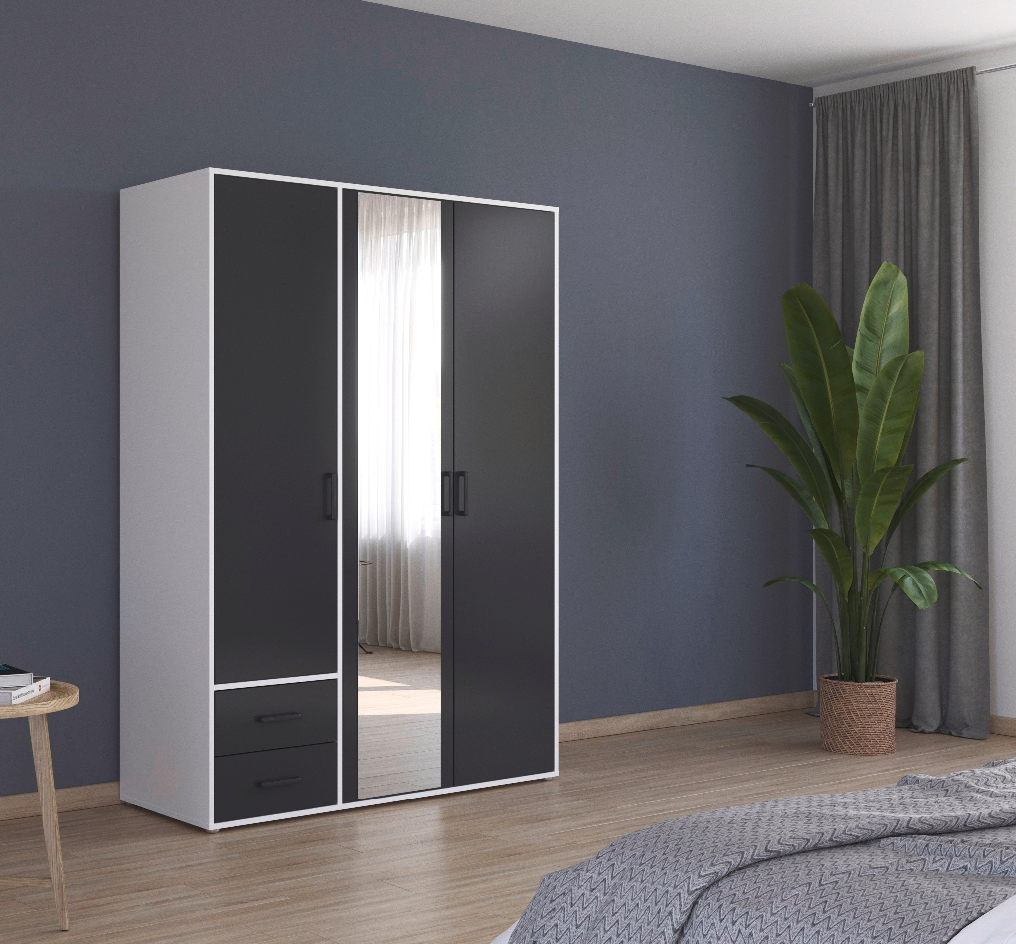 rauch Drehtürenschrank »Kleiderschrank Schrank Garderobe Wäscheschrank VOYAGER«, (in 3 verschiedenen Ausstattungen BASIC/CLASSIC/PREMIUM), mit modernen Griffen in Graumetallic, inkl. Schubkästen und Spiegel