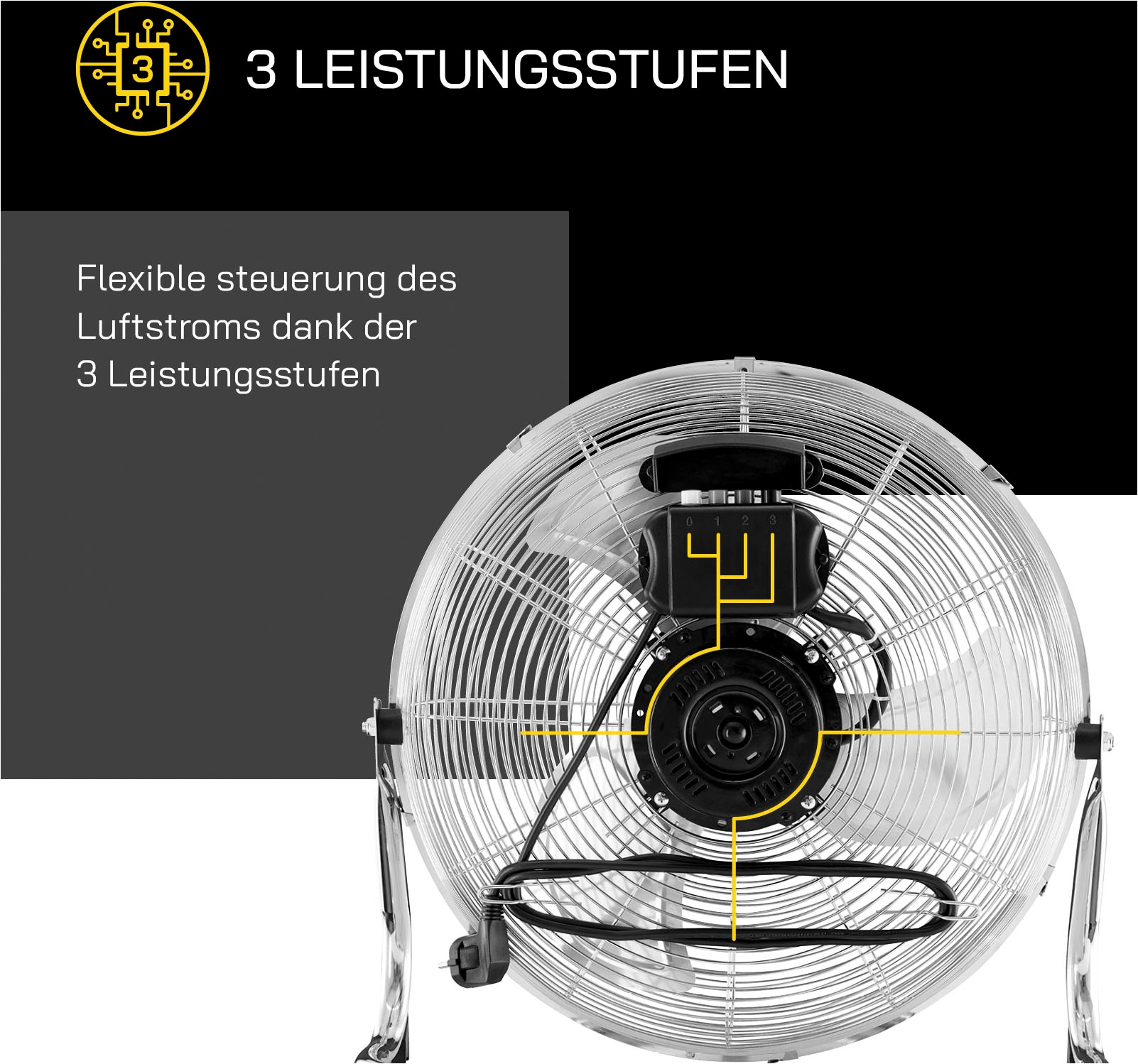 Gutfels Bodenventilator »VB 37059 ch«, Ø 50 cm, Vollmetall, 100 W Leistung, edelstahlfarben