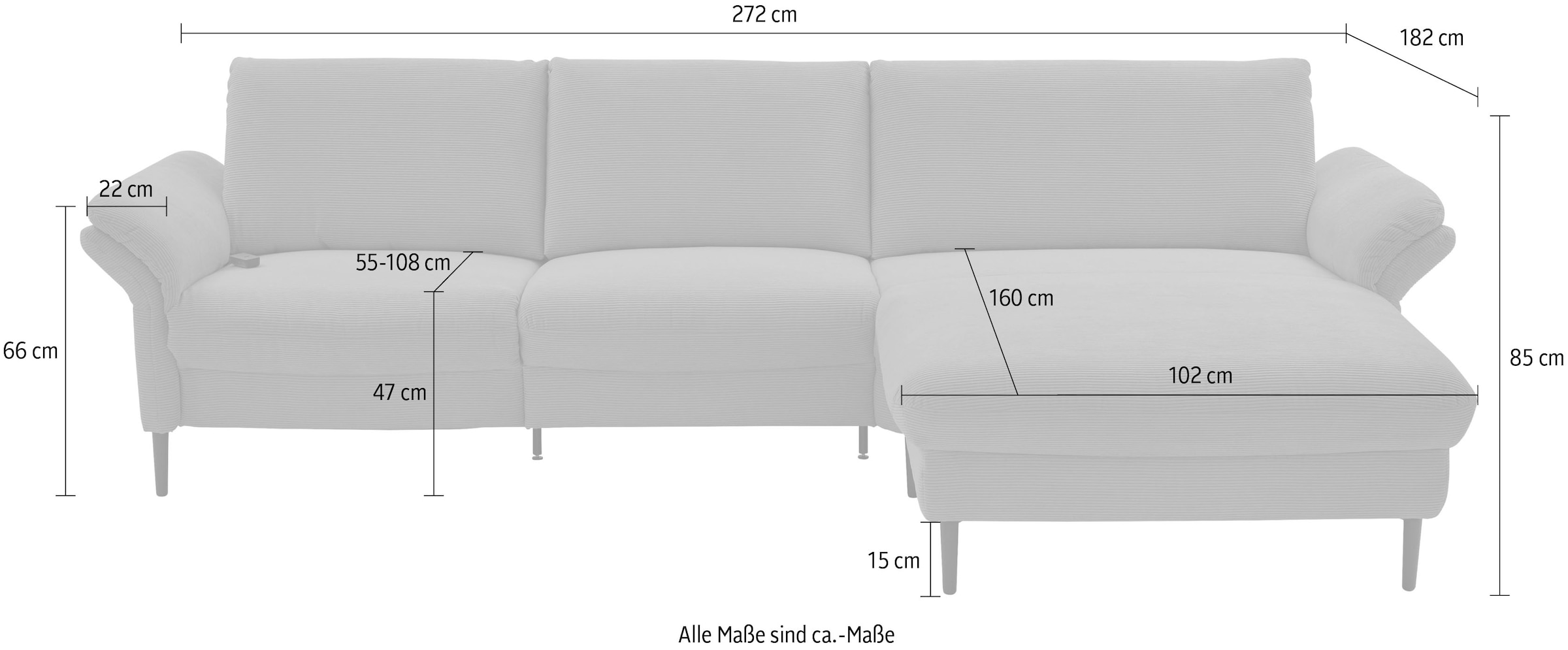 Places of Style Ecksofa »Sarsina: mit Tonnentaschen-Federkern, perfekt zum Entspannen L-Form«, inklusive 1 motorischen Relaxfunktion mit Herz-Waage-Beschlag