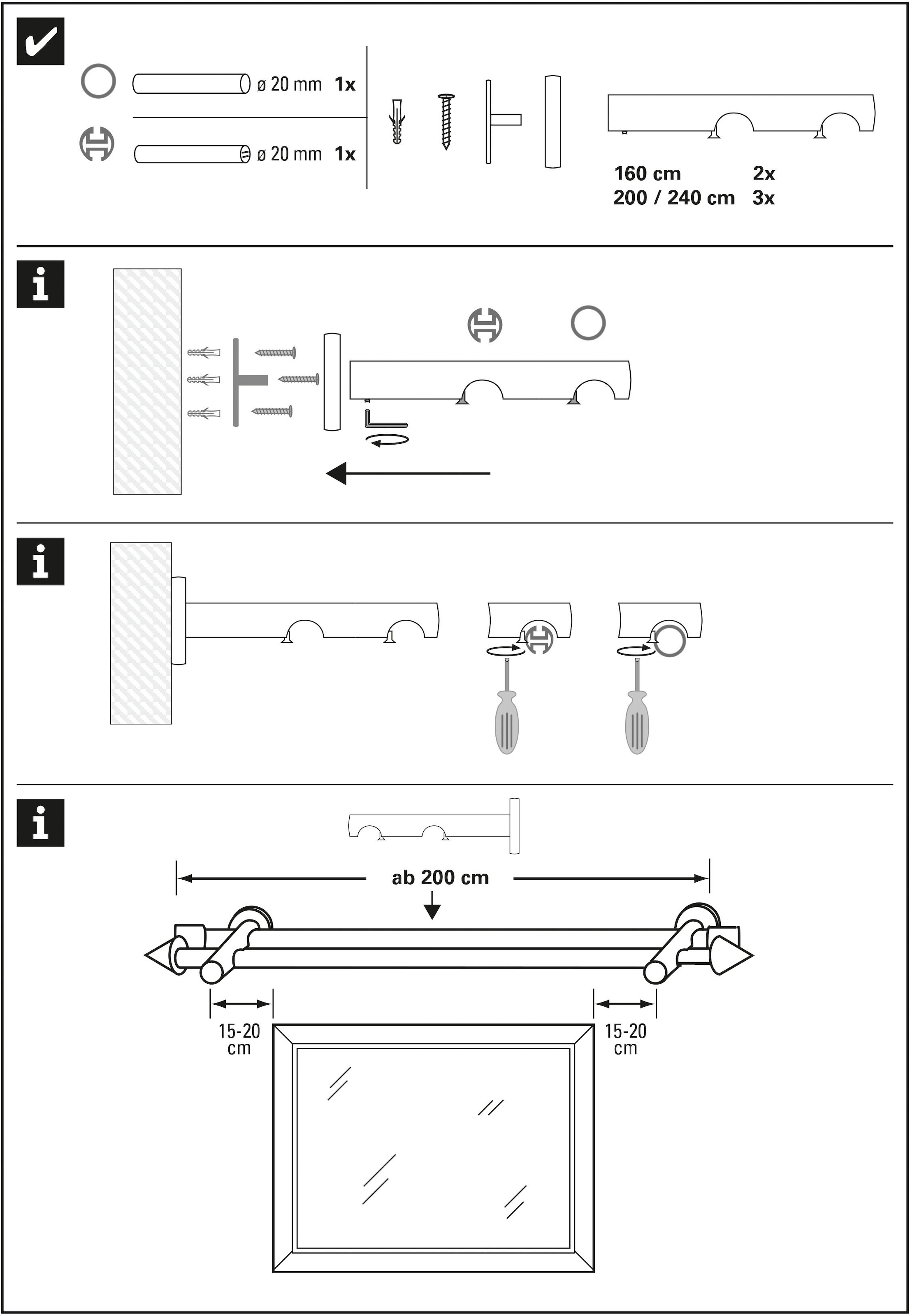 GARDINIA Gardinenstange »Gardinenstangen Metall«, Set 2 und schnell 2-Lauf bestellen bequem Fixmaß, Kegel läufig-läufig