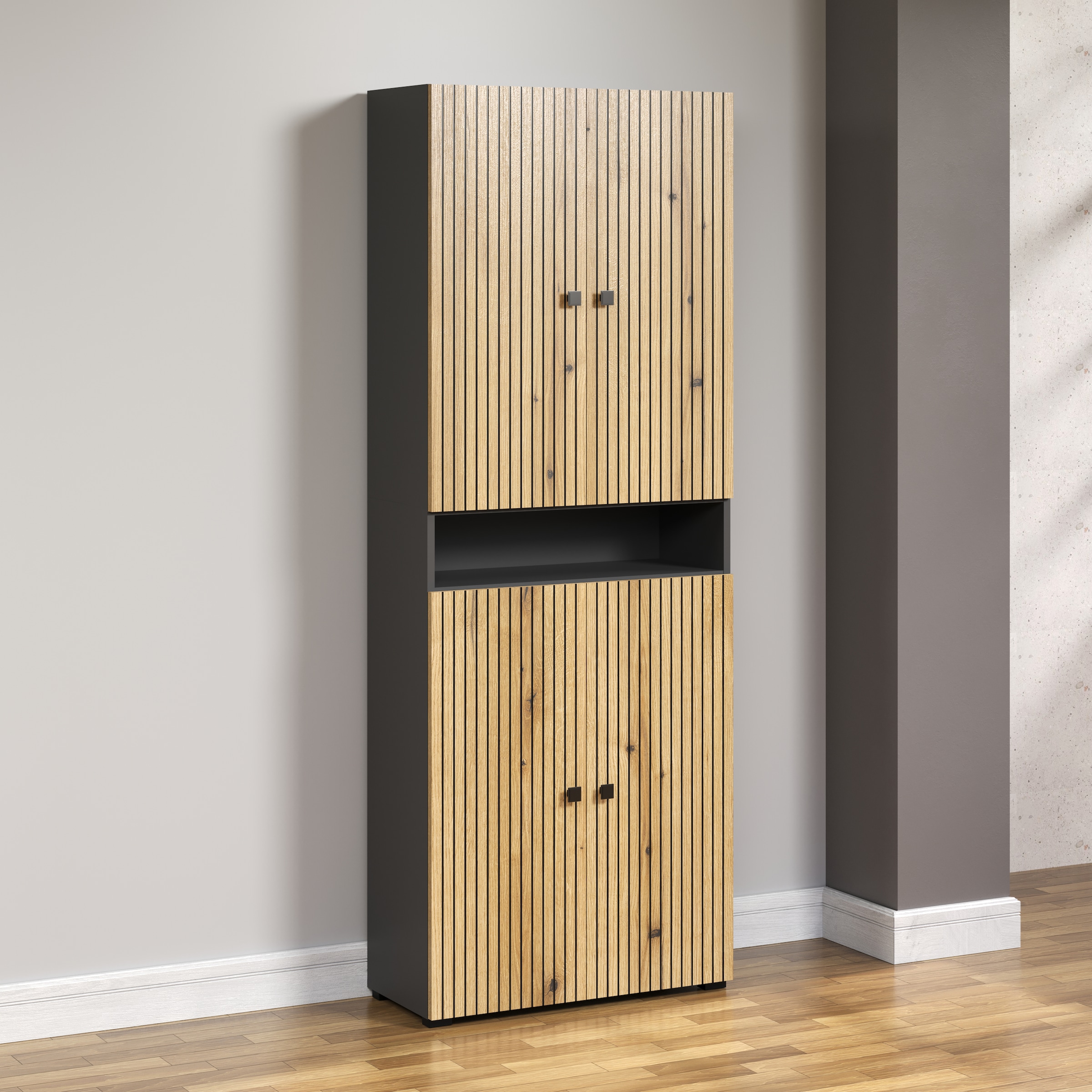 welltime Hochschrank »Amrum«, Breite 40cm, geräumiger Hochschrank Eiche Rillenoptik Badschrank