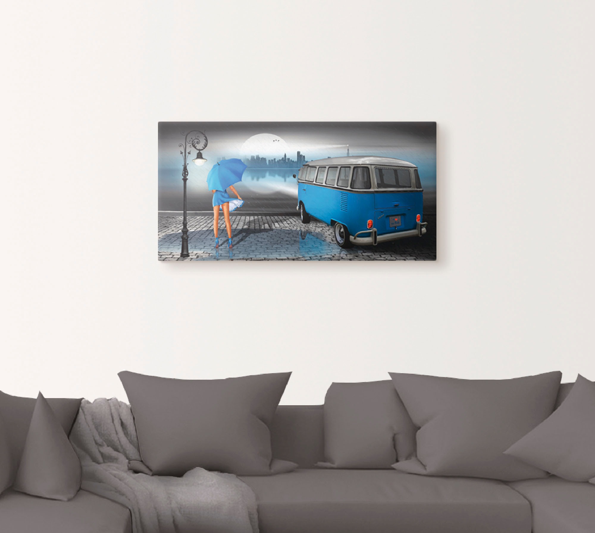 Artland Wandbild »Regennacht in Blau mit Bulli T1« Auto 1 Stk. tlg. als Lei günstig online kaufen