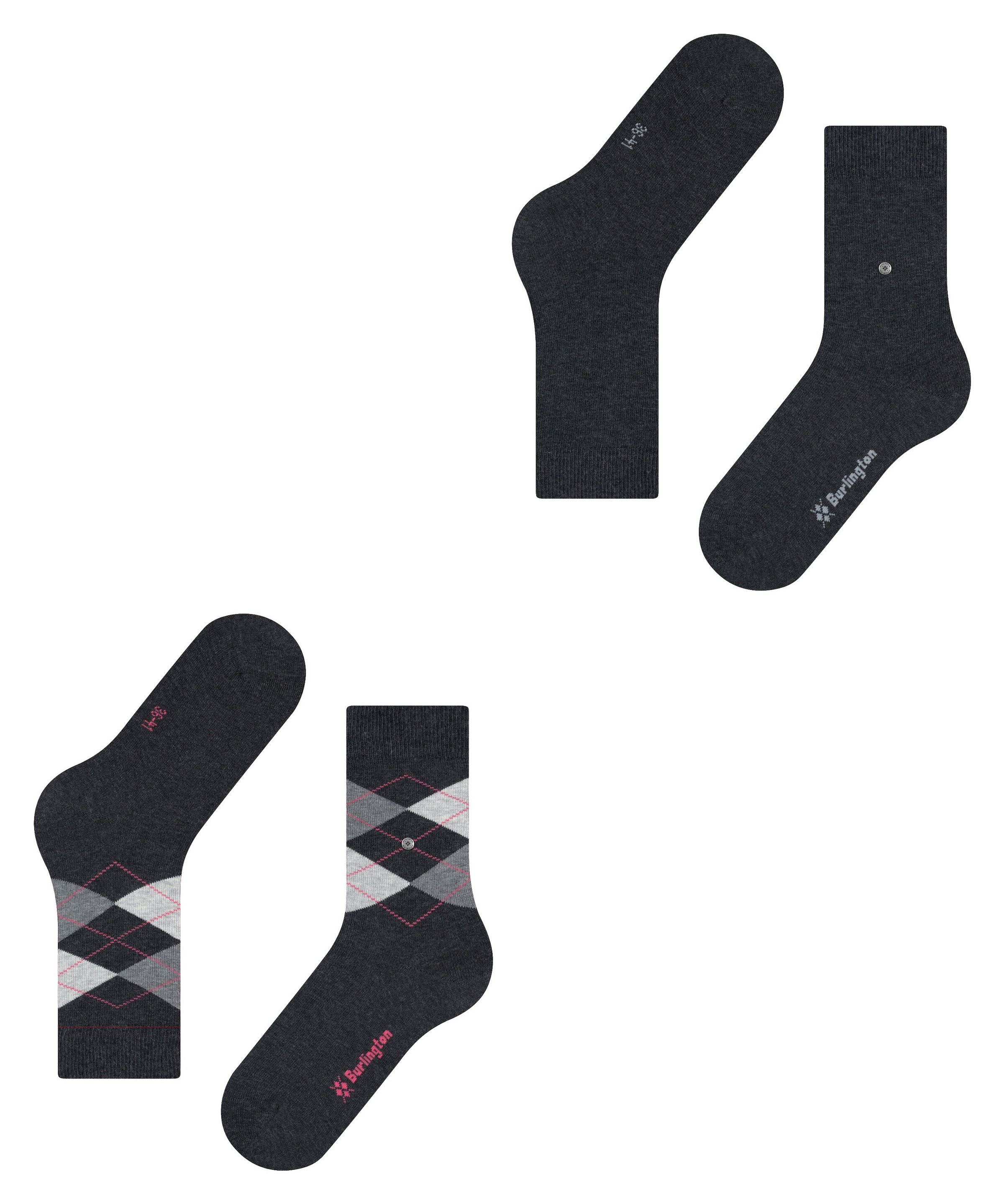 Burlington Socken »Everyday Mix« 2 Paar,  Einheitsgröße 36-41, unifarben und Argyle-Muster