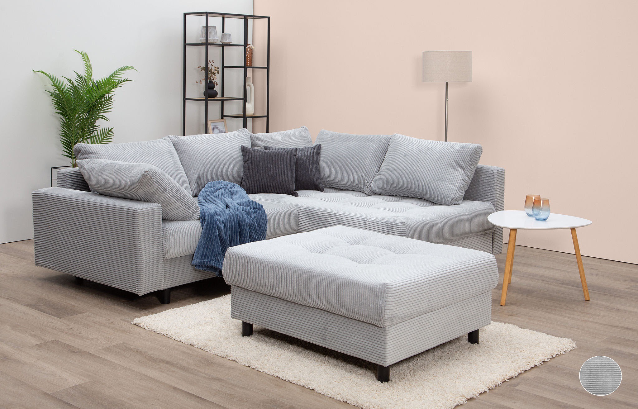 COLLECTION AB Ecksofa »Toni L-Form, B: 215 cm« mit Hocker & 2 Zierkissen, F günstig online kaufen