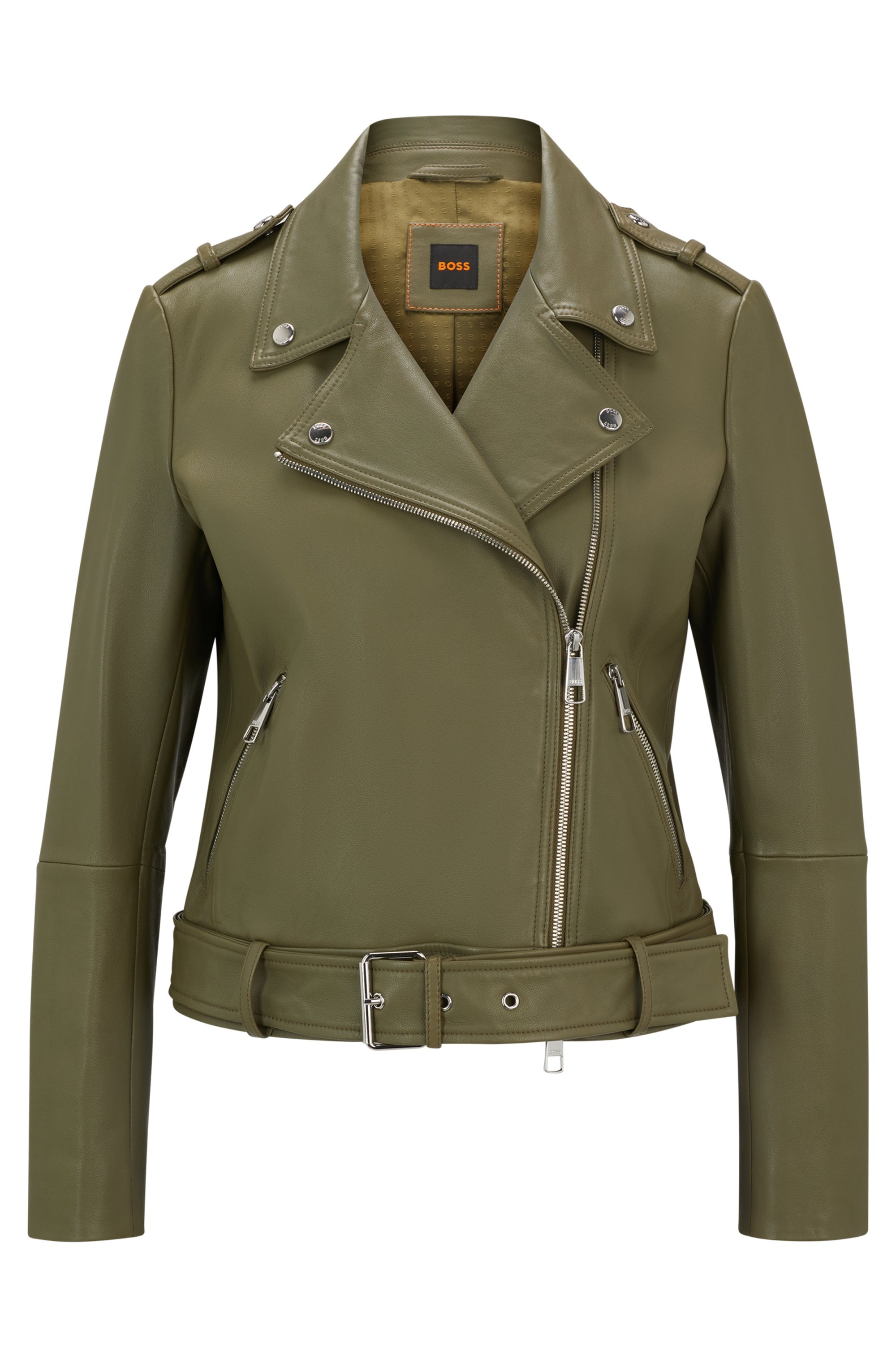 BOSS ORANGE Lederjacke »Sameli Premium Damenmode«, mit Ziergürtel
