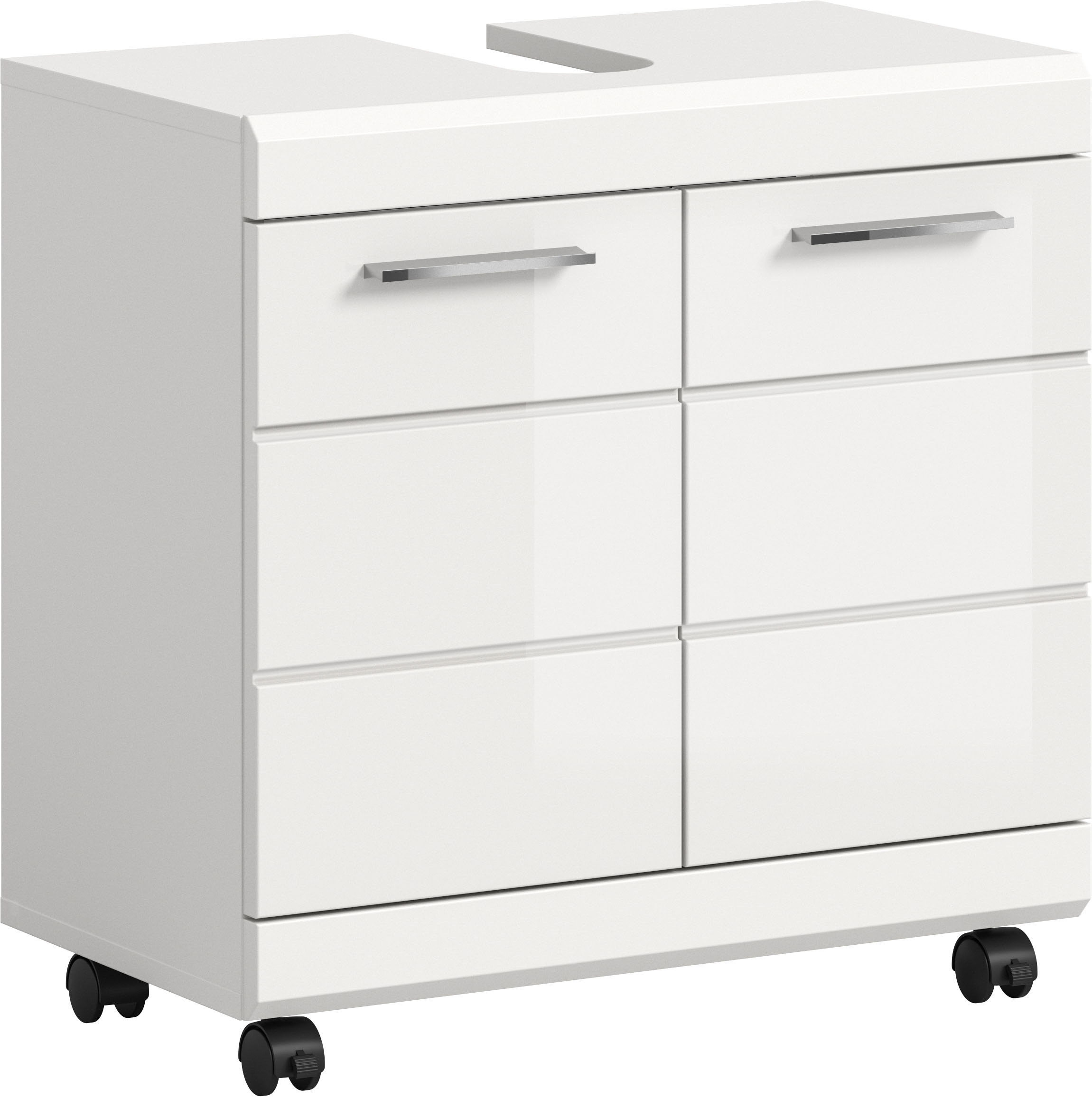 welltime Waschbeckenunterschrank »SIENA, Breite 60cm,  2 Türen, auf Rollen, MDF-Front« TOPSELLER! , mit Siphonausschnitt 10x25 cm,  in verschiedenen Farben erhältlich, Badmöbel, Badschrank, Kommode, Bad