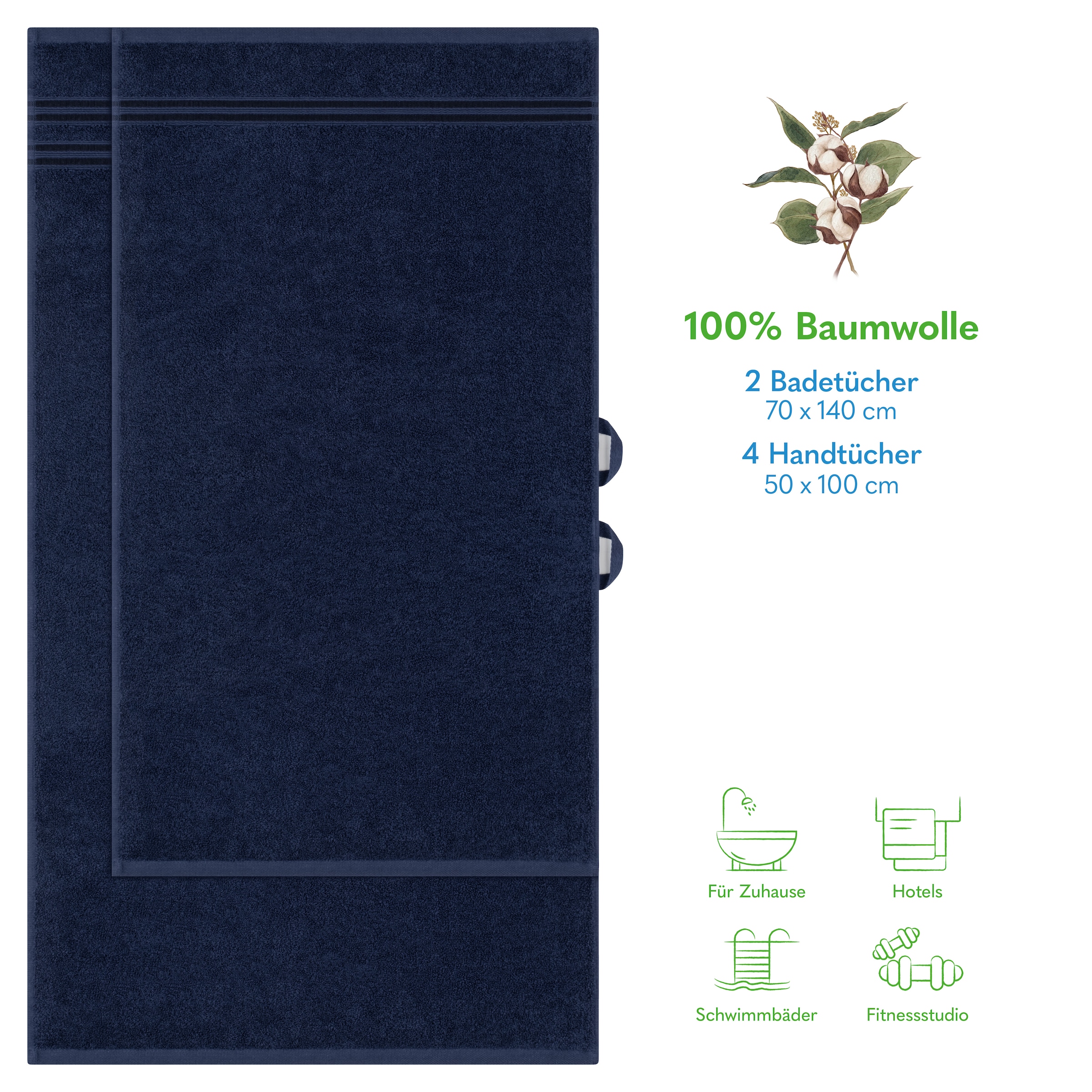 HAMMETEX Handtuch Set »6-teiliges Handtuch Set, 100% Baumwolle, Weich & Saugstark«, Set, 6 tlg., Frottier, mit Bordüre, einfarbig, weich