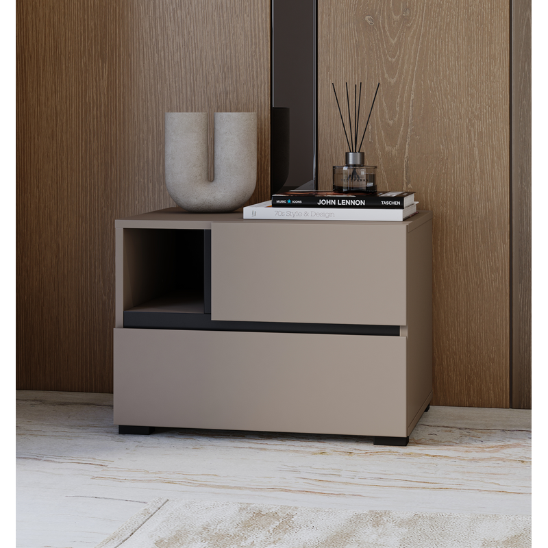 HOME AFFAIRE Nachtkommode »Cross, moderner griffloser Nachtschrank« Nachttisch, Nachtkonsole mit 2 Schubladen congo