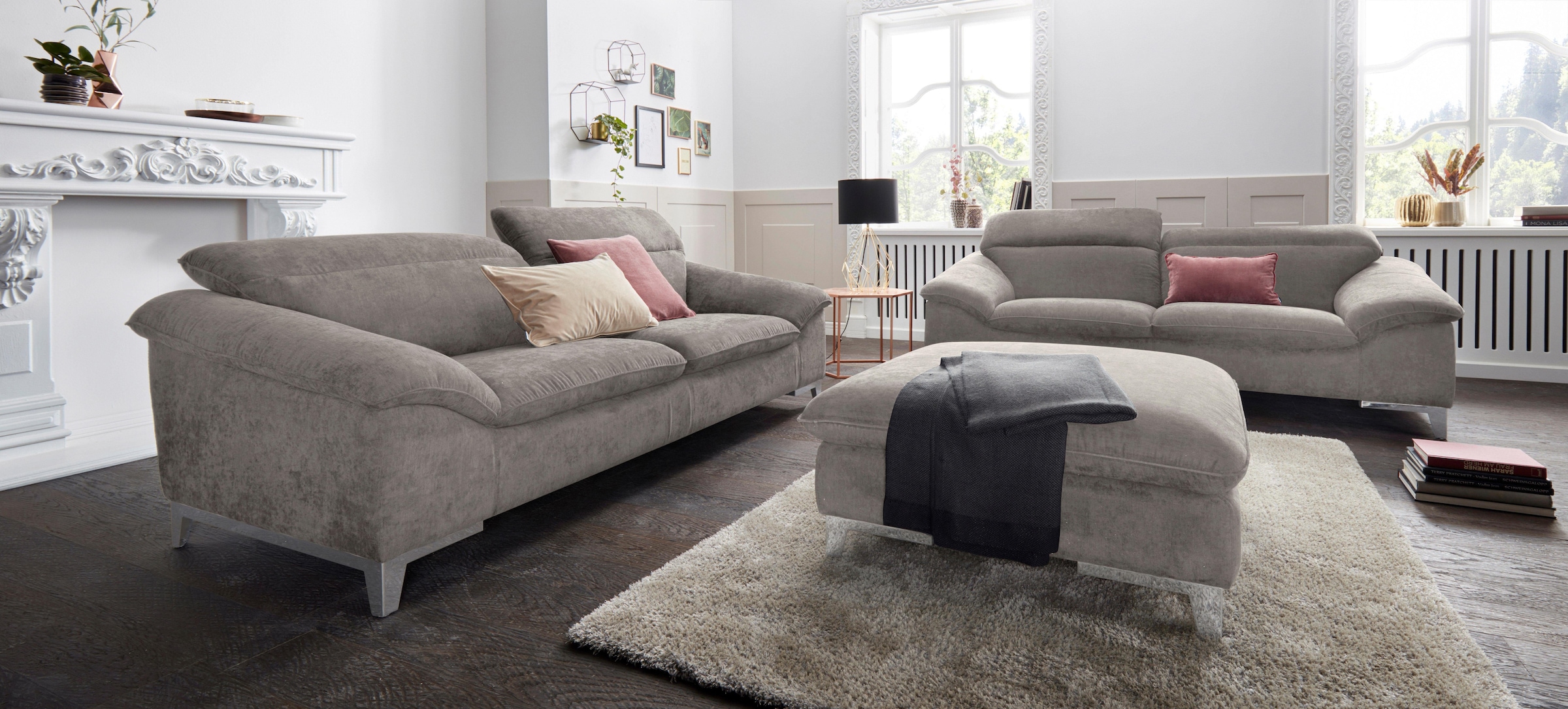 COTTA Polstergarnitur »Teresa L-Form«, (Set), Set bestehend aus: Ecksofa mit Kopfteilverstellung & Hocker