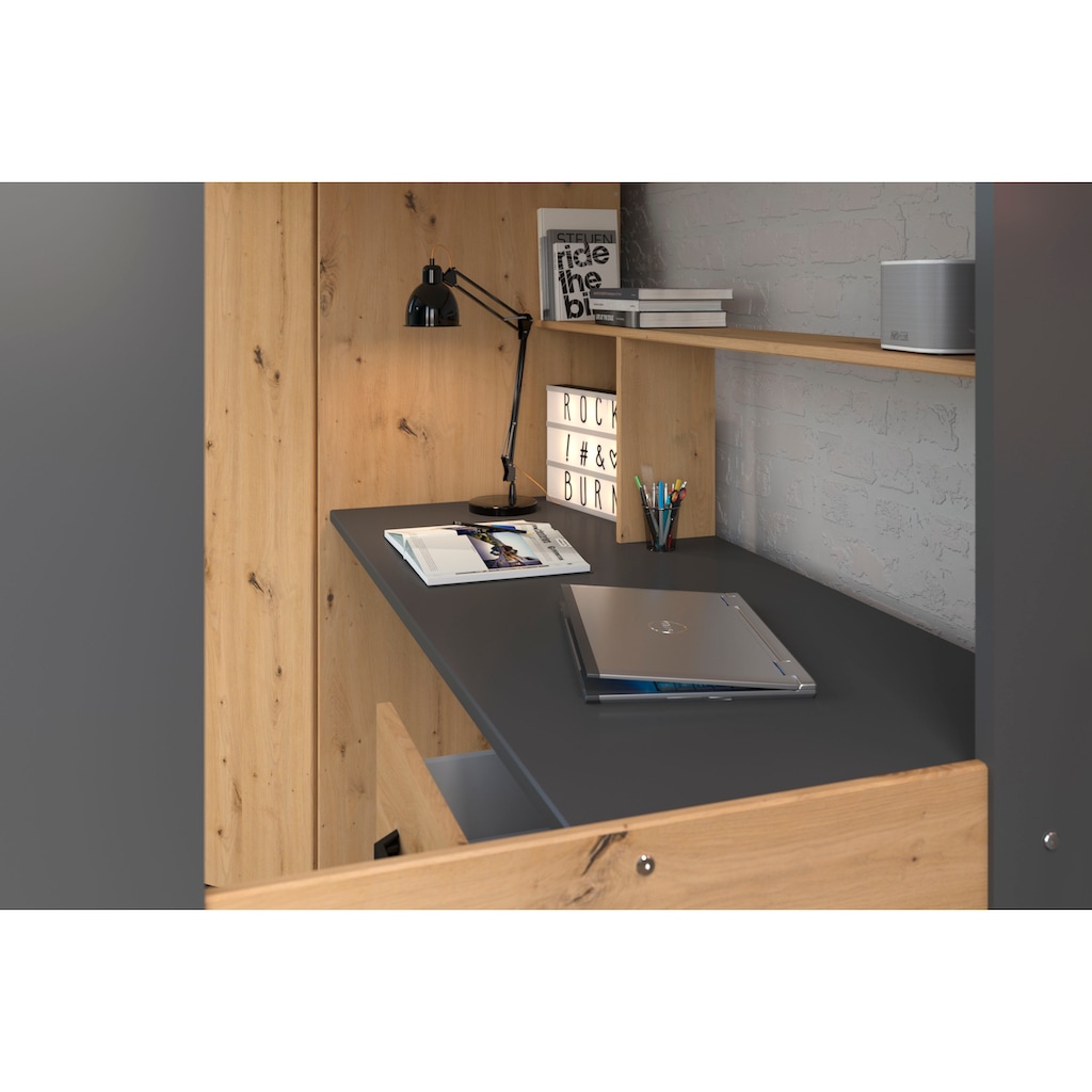 Parisot Hochbett »Heavy«, ALL-IN-ONE, mit Kleiderschrank, Schreibtisch, Leiter, Stauraum