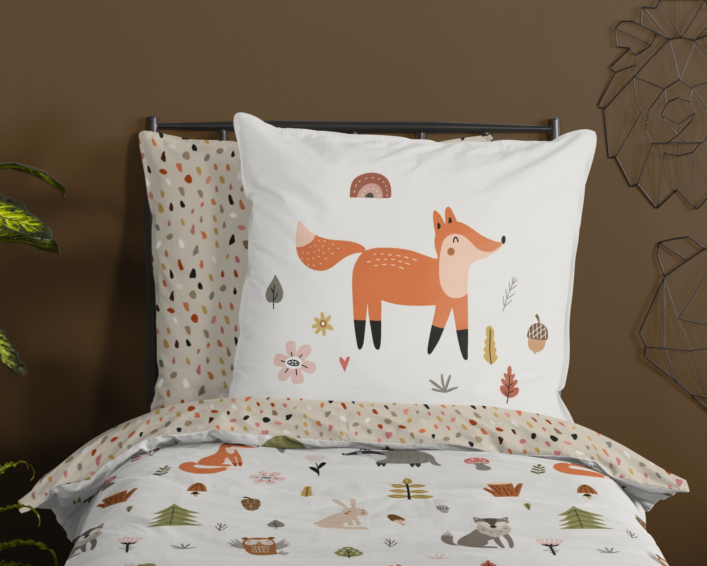 good morning Kinderbettwäsche »United«, Baumwolle, 135x200, Wende, Kind, winter, herbst, tiere, fuchs, sand