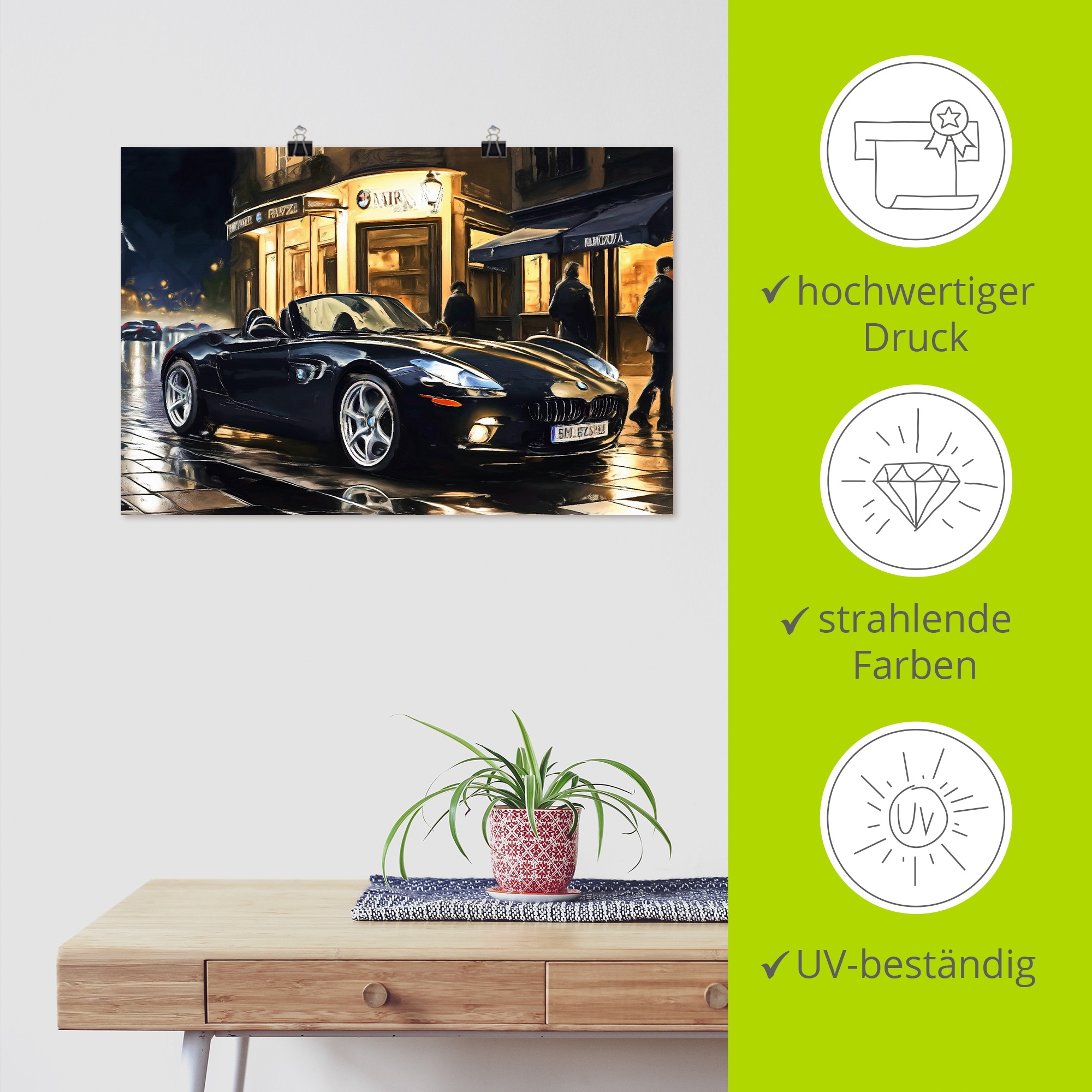 Artland Wandbild »BMW Z8 nachts in Paris« 1 Stk. tlg. als Alubild, Leinwandbild, Poster, Wandaufkleber in verschied. Größen