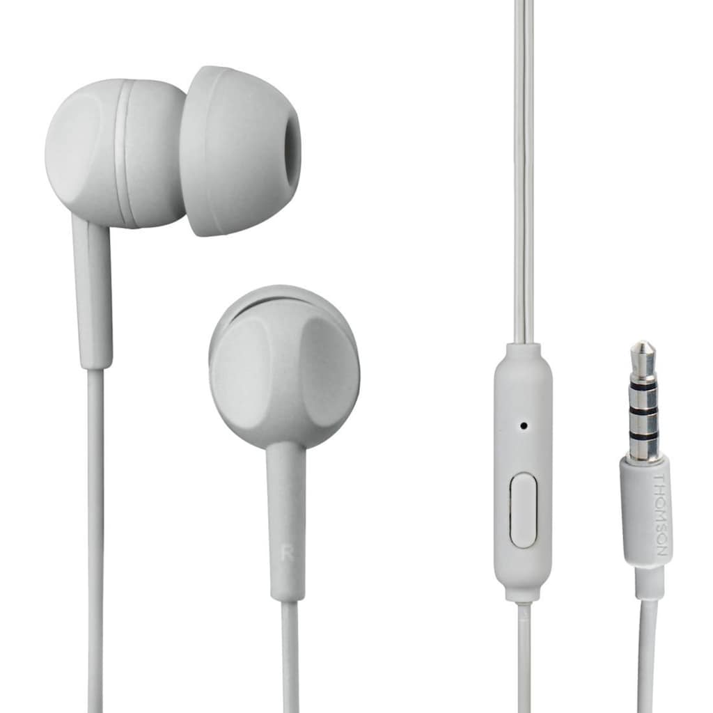Thomson In-Ear-Kopfhörer »In Ear Kopfhörer mit Kabel und Geräuschunterdrückung, Mikrofon, Grau«, Geräuschisolierung