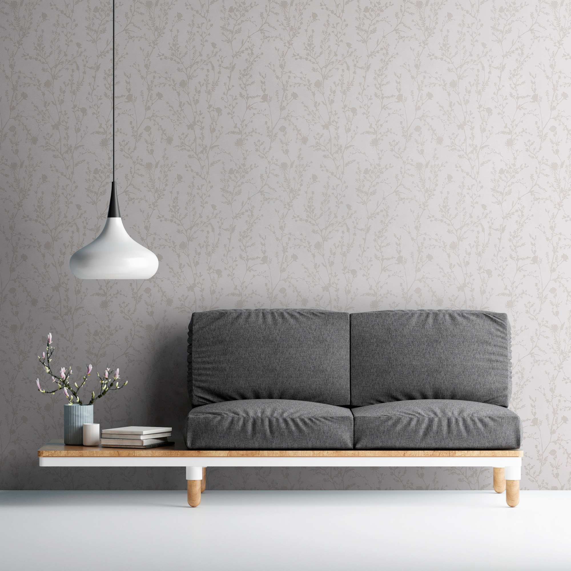 A.S. Création Vliestapete »Casual Living florale Tapete Mustertapete Äste Blattmuster«, schimmernd, Vliestapete Blumentapete für Schlafzimmer Küche Wohnzimmer Floral Flur