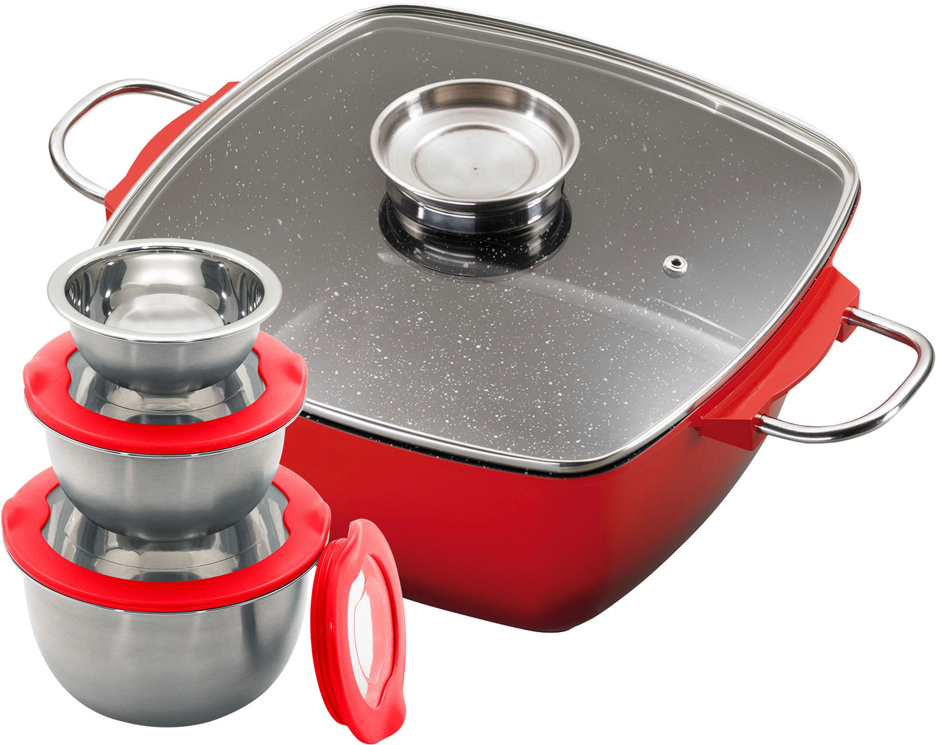 KING Bräter »5L«, Aluminiumguss, (Set, 8 tlg., 3 Schüsseln mit Kunststoffde günstig online kaufen