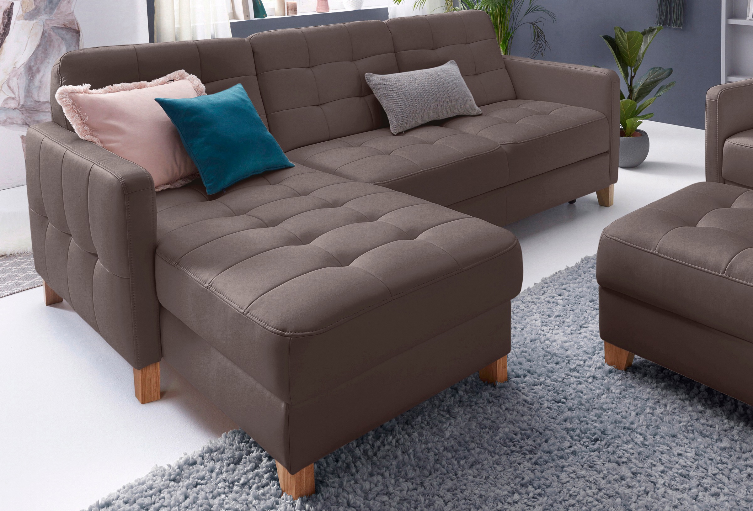 exxpo - sofa fashion Ecksofa »Elio, kompakt, bequem & zeitloses Design, Breite 217cm, L-Form« wahlweise mit Bettfunktion