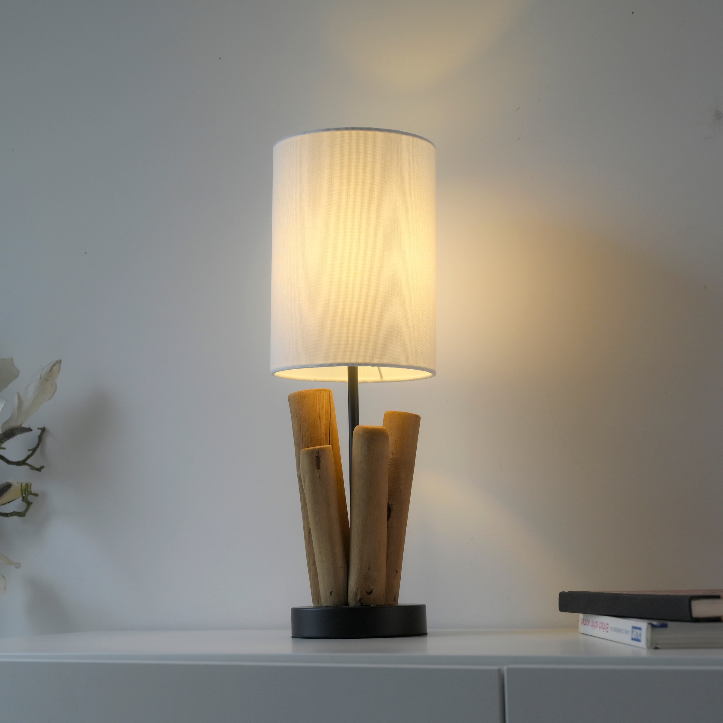 OTTO home Tischleuchte »Heddle« E14 1 Stk. Holz - Optik, Vintage Style, Schnurschalter, Tischlampe