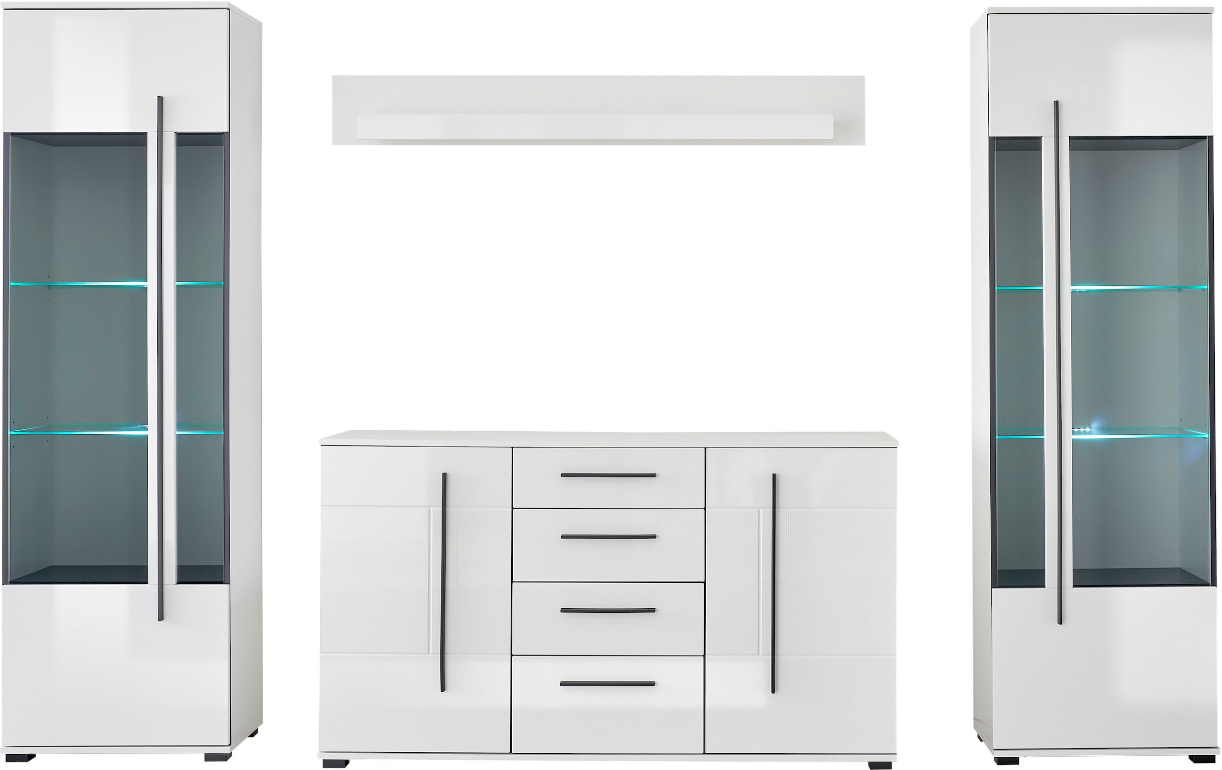 INOSIGN Wohnwand »Cantara, moderne Anbauwand, Wohnzimmer-Set, in Eiche Evoke oder Weiß«, (Set), enthält zwei Vitrinen, ein Sideboard und ein Wandboard