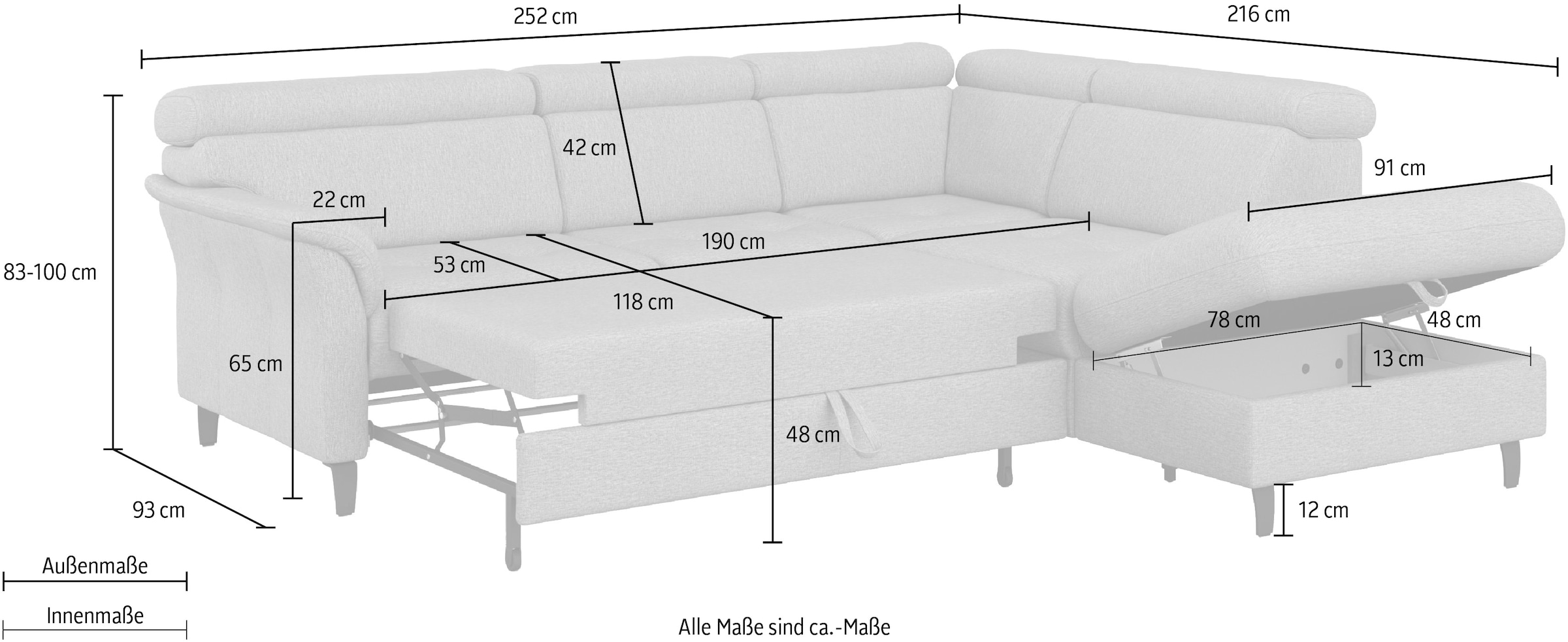 sit&more Ecksofa »Marano L-Form«, inklusive Kopfteilverstellung, wahlweise mit Bettfunktion, Bettkasten