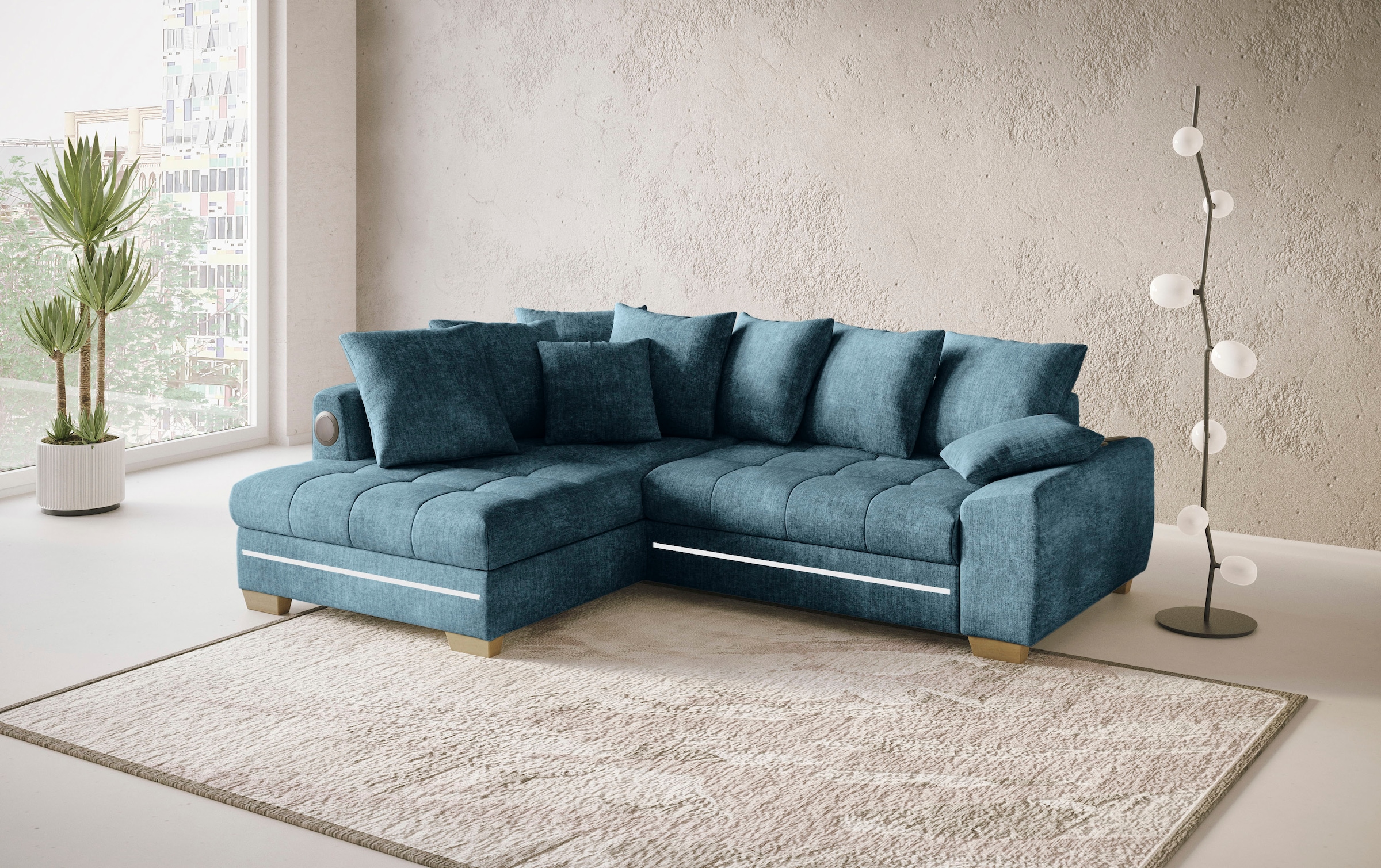 Mr. Couch Ecksofa »Nikita II, L-Form«, mit Kaltschaum, RGB-LED, Soundsystem, wahlweise mit Bett, Bettkasten