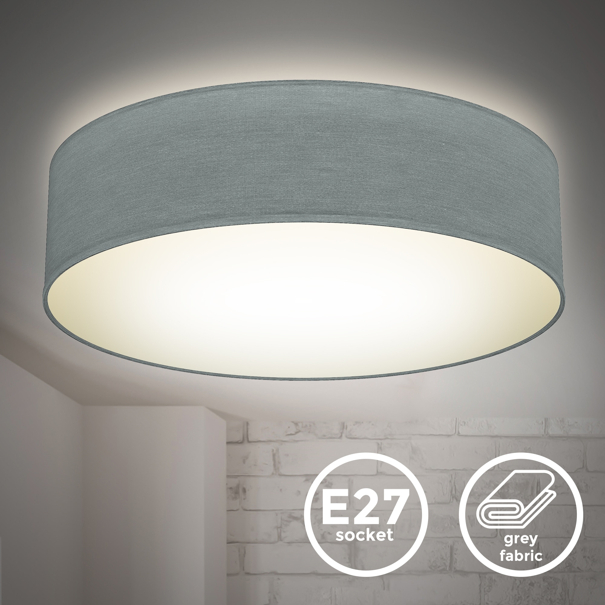 B.K.Licht LED Deckenleuchte, 2 flammig, Leuchtmittel E27 | ohne Leuchtmittel, Deckenlampe, Textil Lampenschirm, E27, Schlafzimmer, Wohnzimmer