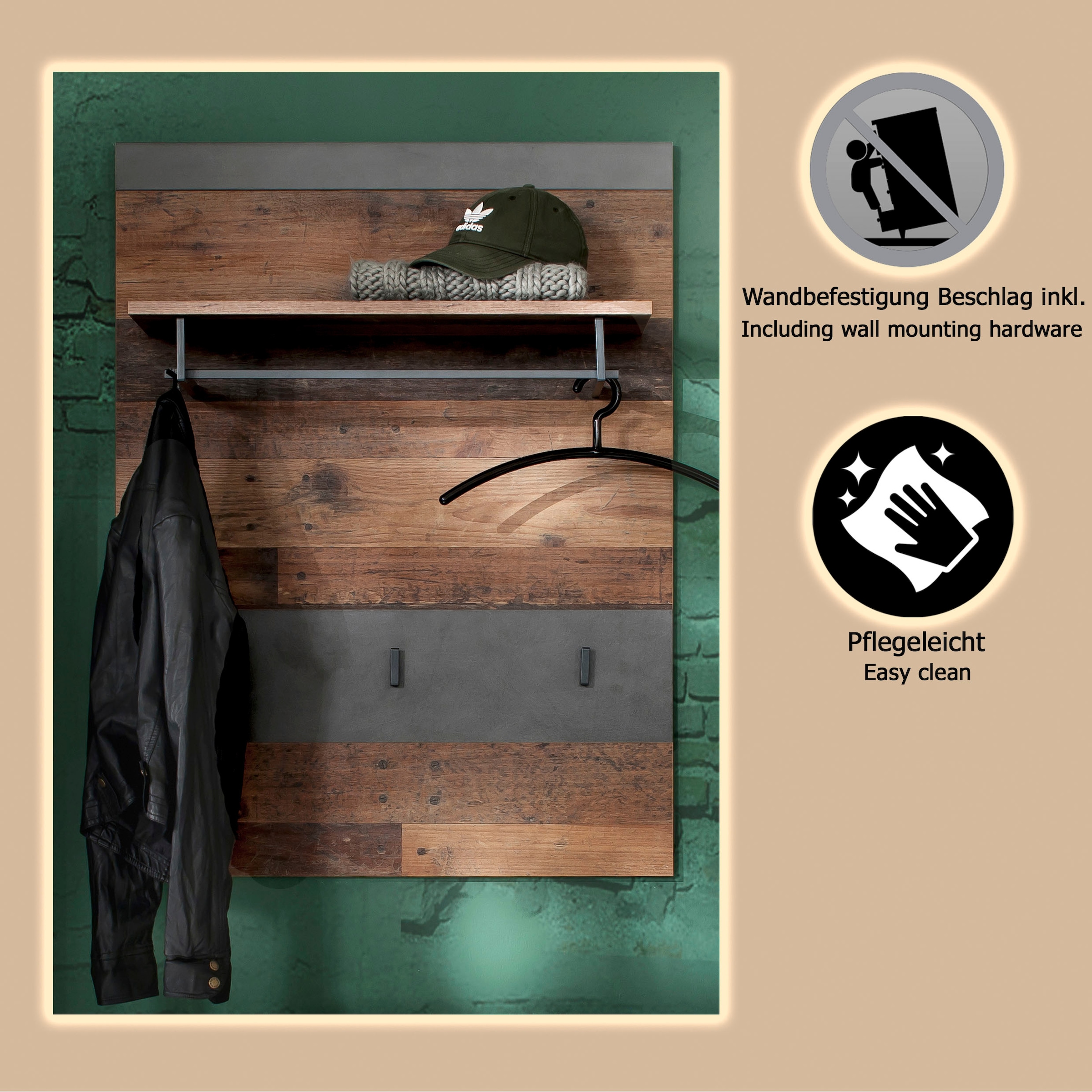 INOSIGN Garderobenpaneel »Ilana« Garderobenpaneel mit Ablage & Haken - (B/T/H) 80/29/106 cm