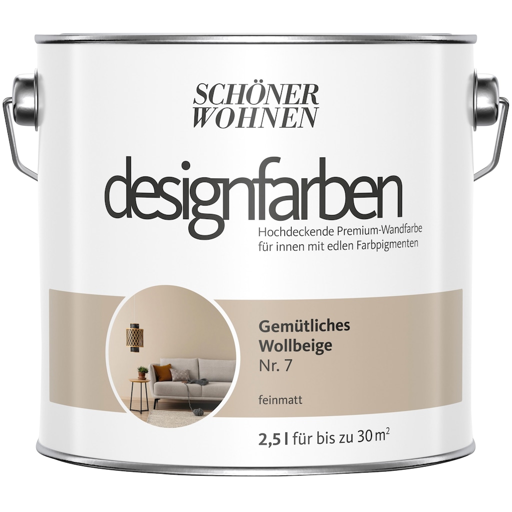 SCHÖNER WOHNEN FARBE Wand- und Deckenfarbe »designfarben«, Gemütliches Wollbeige Nr. 7, hochdeckende Premium-Wandfarbe