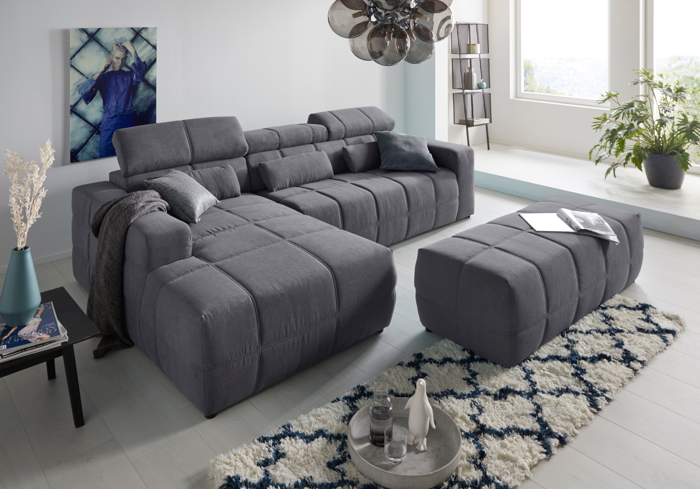 DOMO collection Ecksofa »Brandon große Ausführung B/T/H: 289/177/80 cm, auch in Leder und Cord«, mit Kopfteilverstellung, wahlweise Sitztiefenverstellung, L-Form