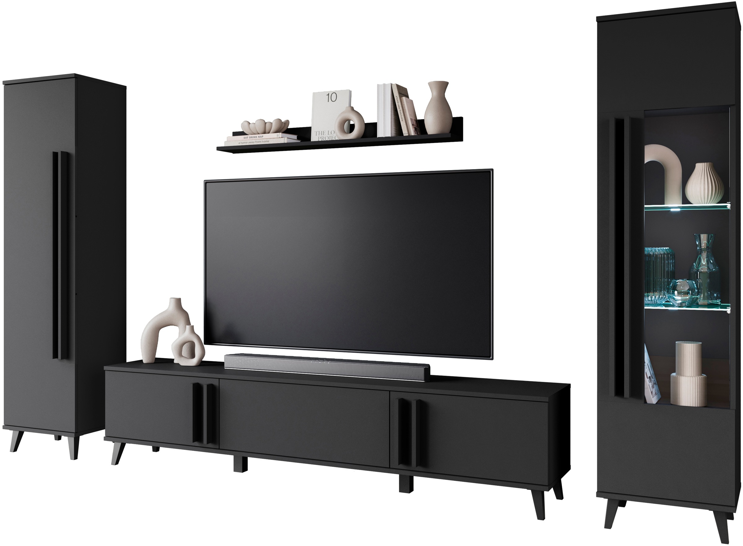 INOSIGN Wohnwand »Helsinki, Modernes Set mit verglaster Vitrine« Komplett-S günstig online kaufen