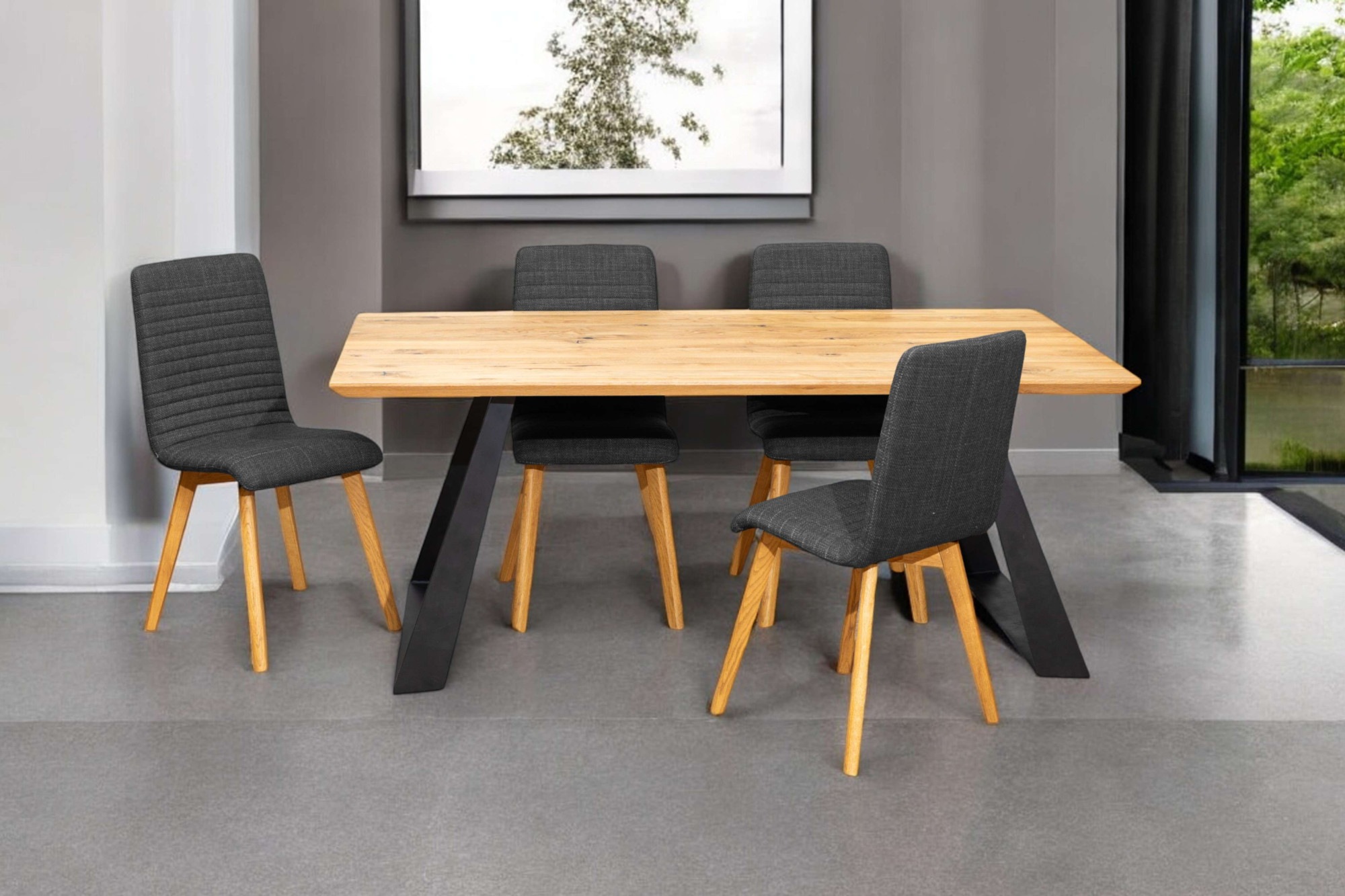 Home affaire Essgruppe »Arosa Sitzgruppe für Küchen, Esstisch mit 4 Polsterstühlen, 5-tlg«, (Set, 5 tlg., 5-tlg), Stuhlbeine in Eiche Natur oder Buche Schwarz, Tisch 180 cm, U-Gestell