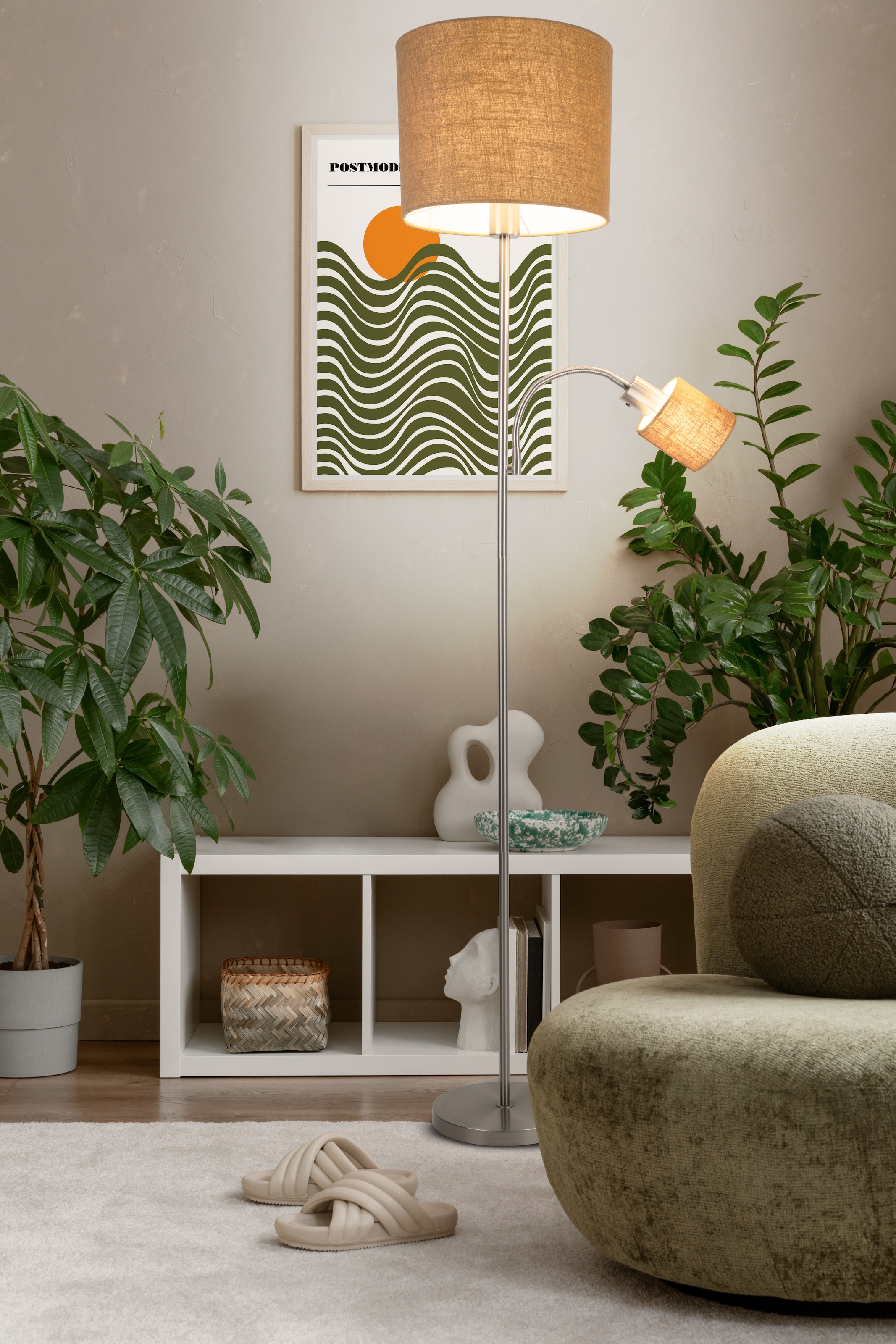 näve Stehlampe »Filomena« E14 | E27 1 Stk. Schirm braun, inkl. Lesearm, inkl. Druckschalter, H: 165cm