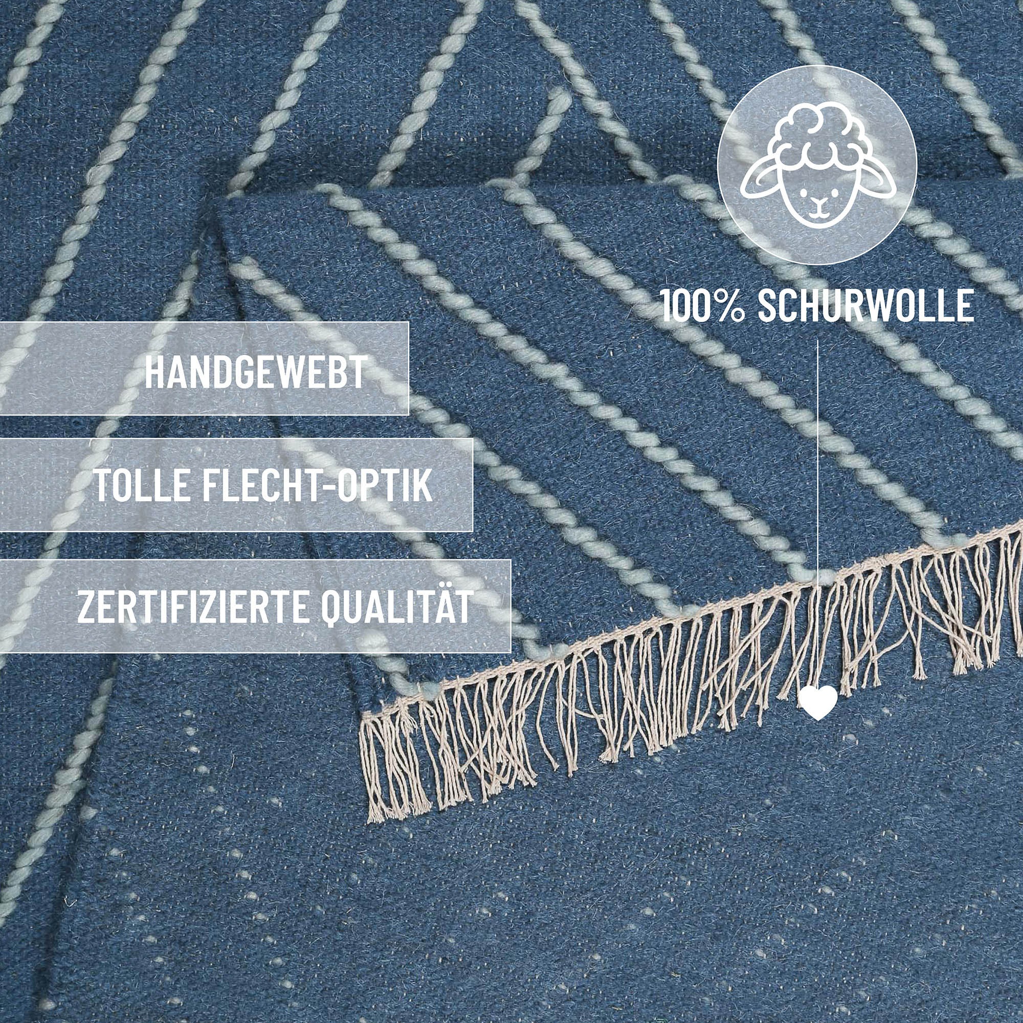 Wecon home Teppich »Ocean Lines«, rechteckig, 11 mm Höhe, handgewebt, robust, strapazierfähig, skandinavisch, Naturfaser