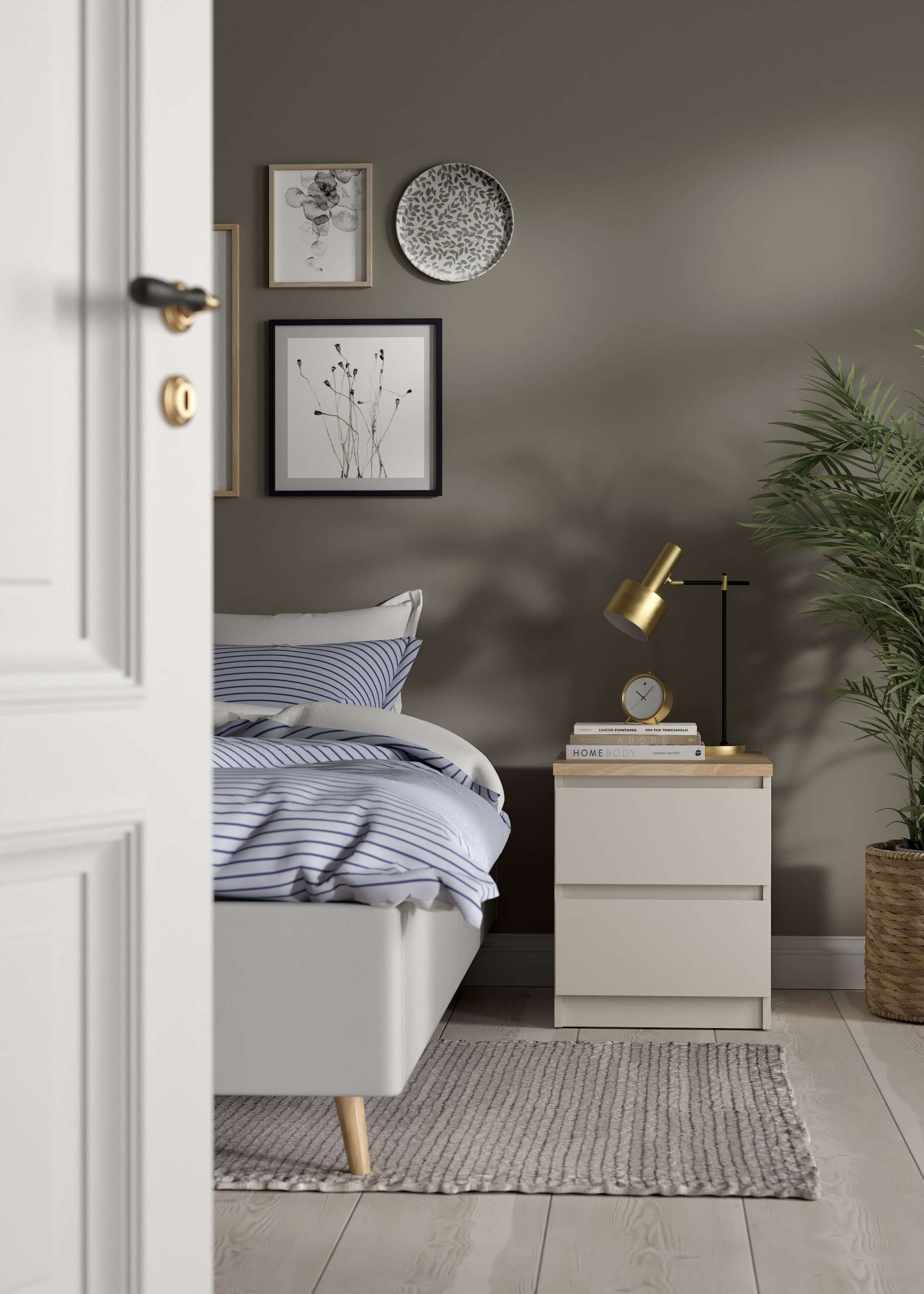 Nachttisch INOSIGN "Naia", kaschmir, kaschmir, jackson hickory, B:40,4cm H:49,5cm T:50cm, Tische, Nachttisch, Eleganter Nachttisch mit 2 Schubladen