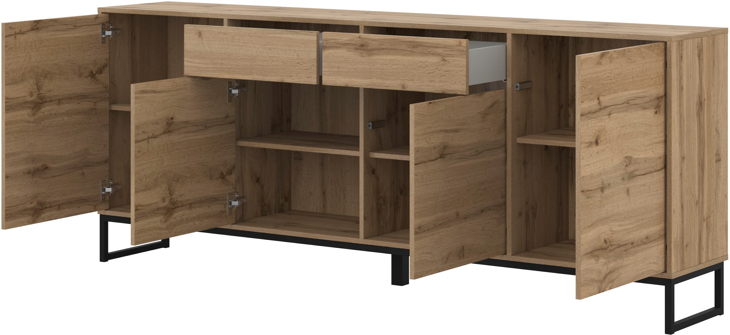 OTTO home Sideboard »Loft, Breite 208,5 cm, grifflose Kommode 4 Türen/2 Schubkästen.« Schubladenschrank mit viel Stauraum, Einlegeböden verstellbar