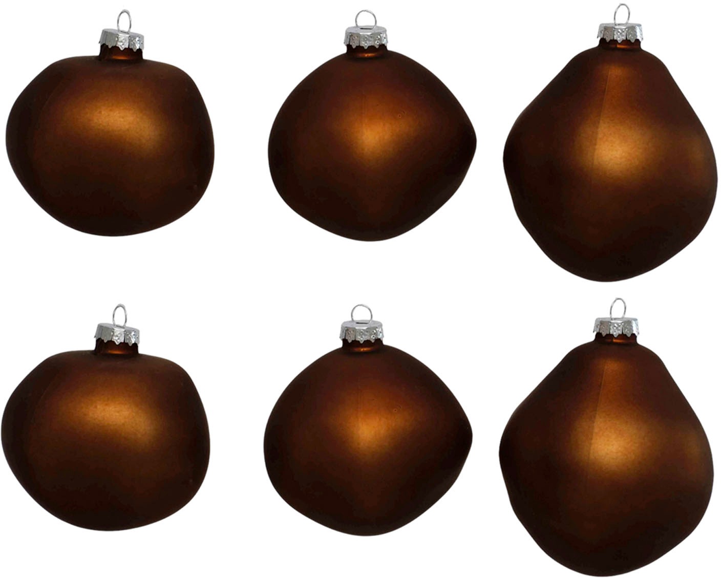 Leonique Weihnachtsbaumkugel »Birdelle matt, Weihnachtsdeko, Christbaumschmuck, Christbaumkugeln«, (Set, 6 St.), Baumkugeln in organischer Form, Ø ca. 8 cm, organische Kugeln aus Glas