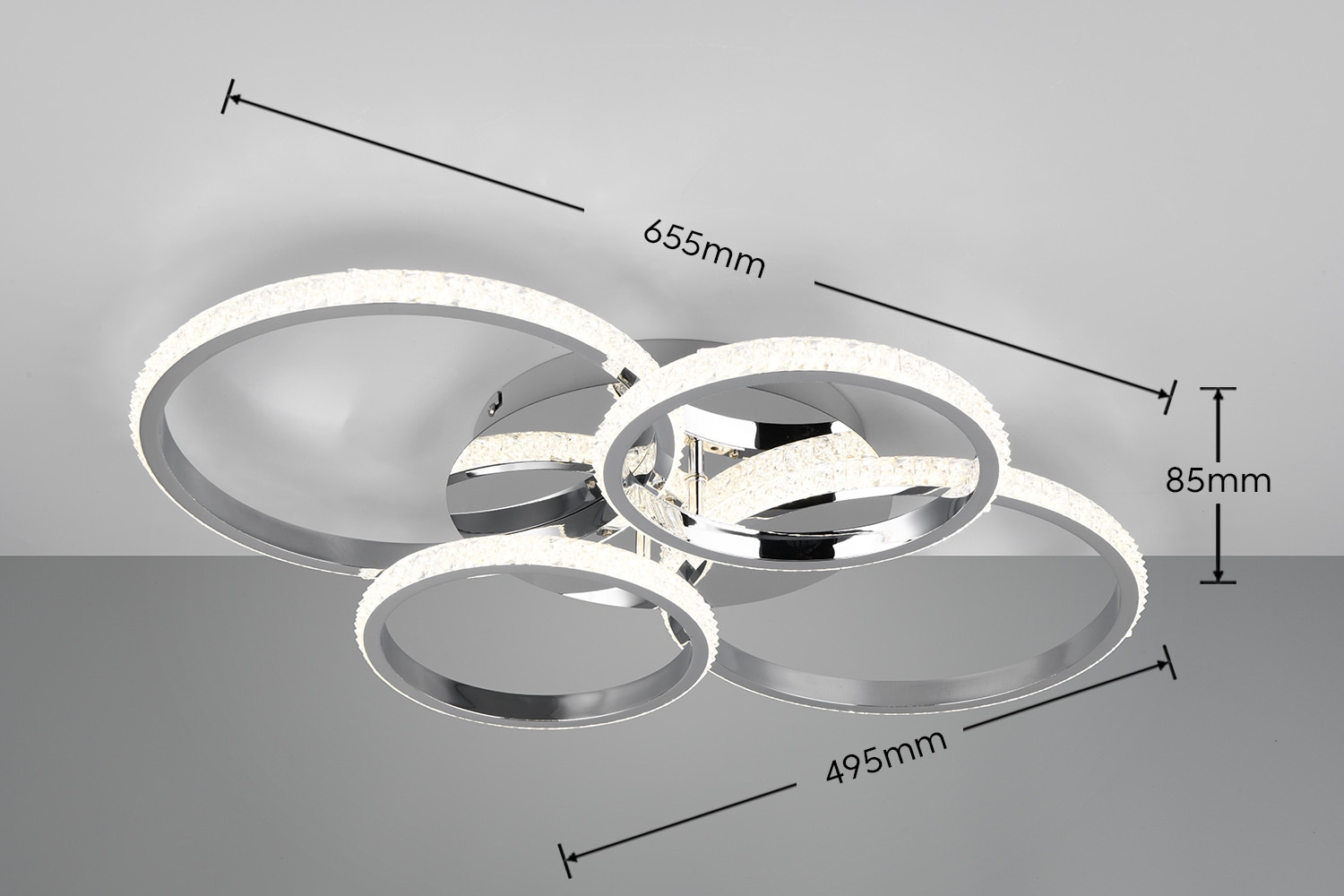 REALITY Leuchten LED Deckenleuchte »CIRES, LED Deckenlampe mit 4 schwenkbaren LED-Ringen, kaltweiß 4000K« LED-Board 1 Stk. Kaltweiß 3400 Lumen 27W, in 3 Stufen dimmbar mit Acryl Kristallen verzierte LED