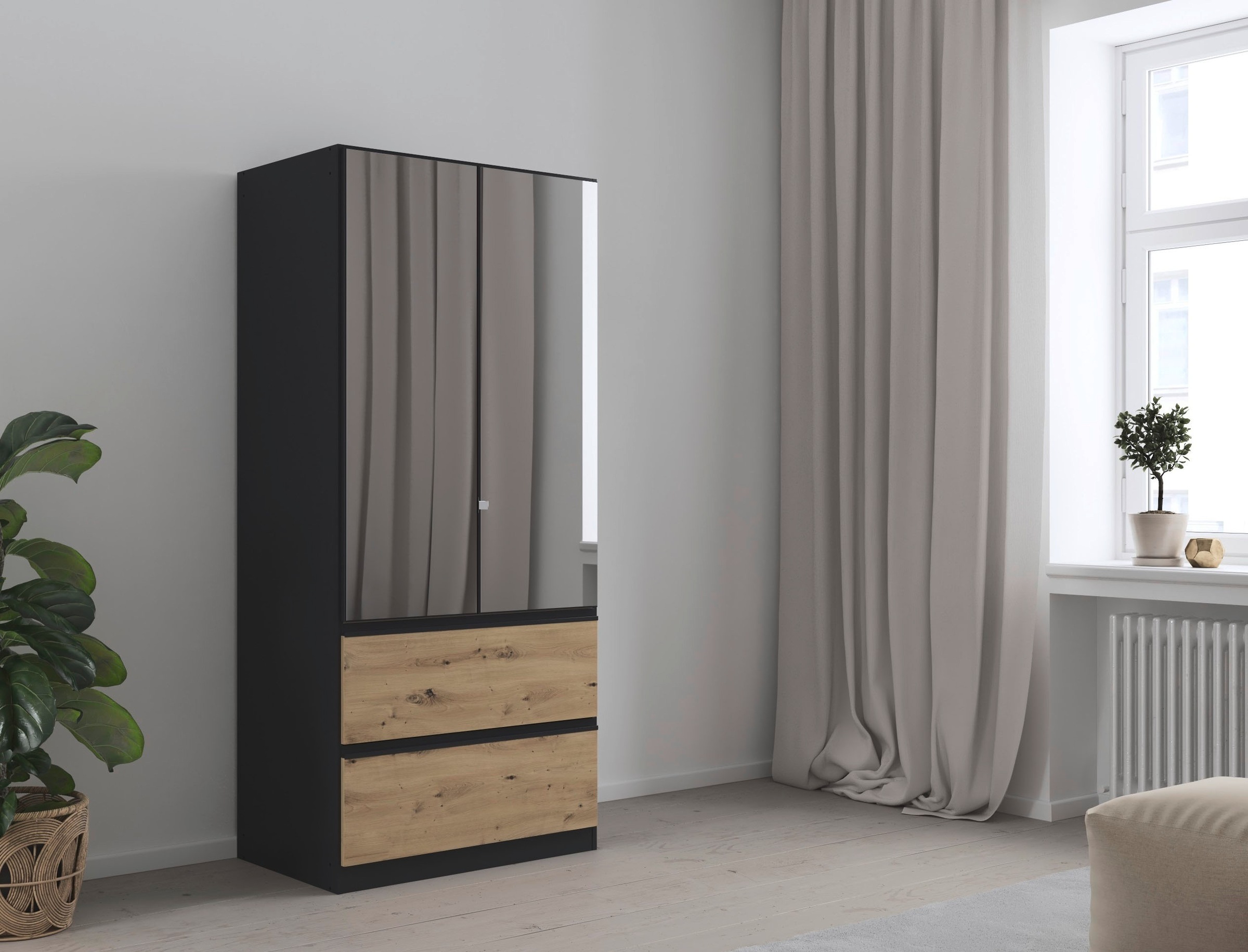 rauch Drehtürenschrank »Kleiderschrank Schrank Garderobe Wäscheschrank COSTA in 3 Breiten«, mit Spiegel, grifflose Front und Push-to-Open Funktion MADE IN GERMANY