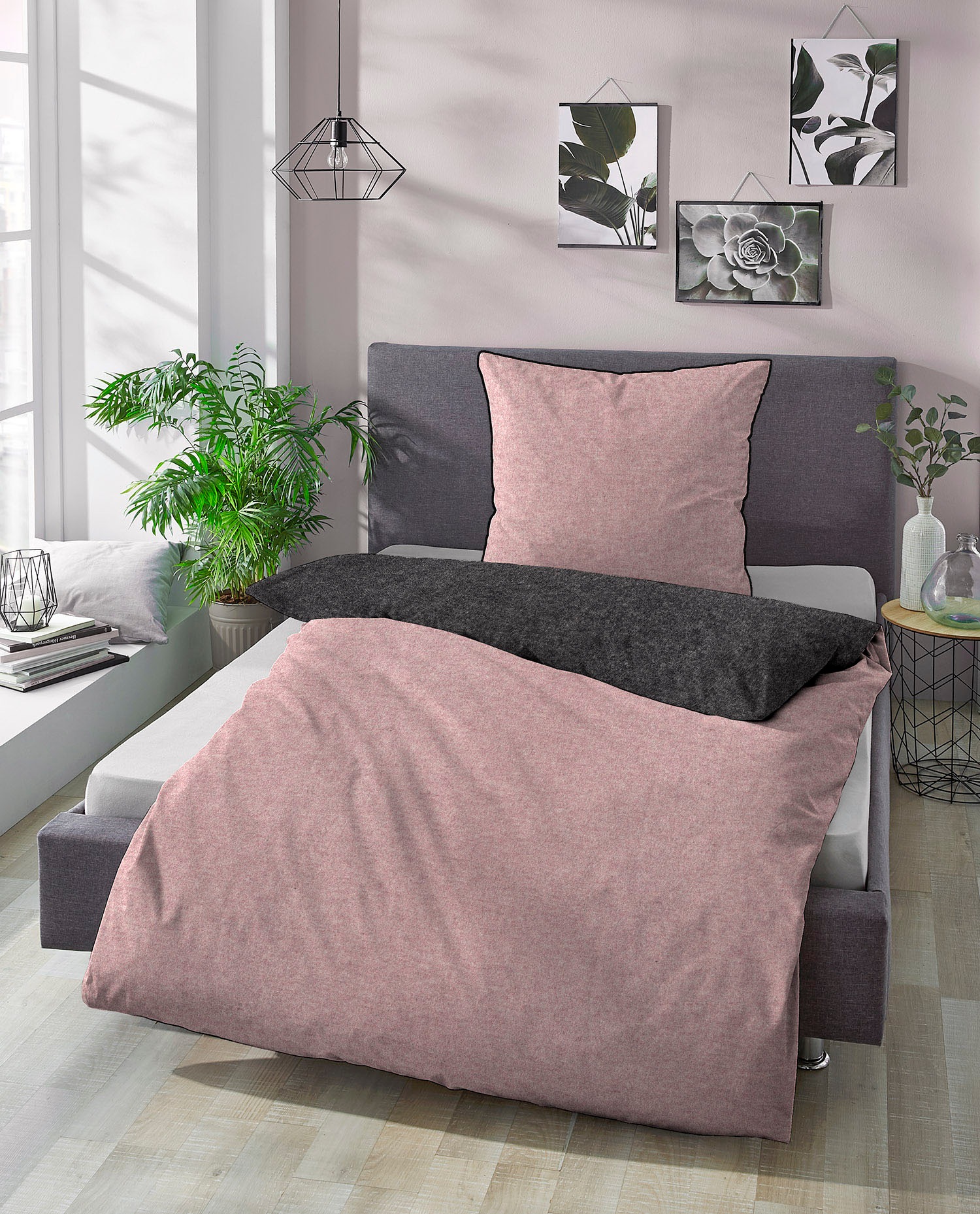 Biberna Wendebettwäsche »Hermal«, aus weicher, wohlig warmer Flanell (Biber) Qualität in Melange Optik, aus 100% Baumwolle, STANDARD 100 by OEKO-TEX® zertifiziert, Made in Germany