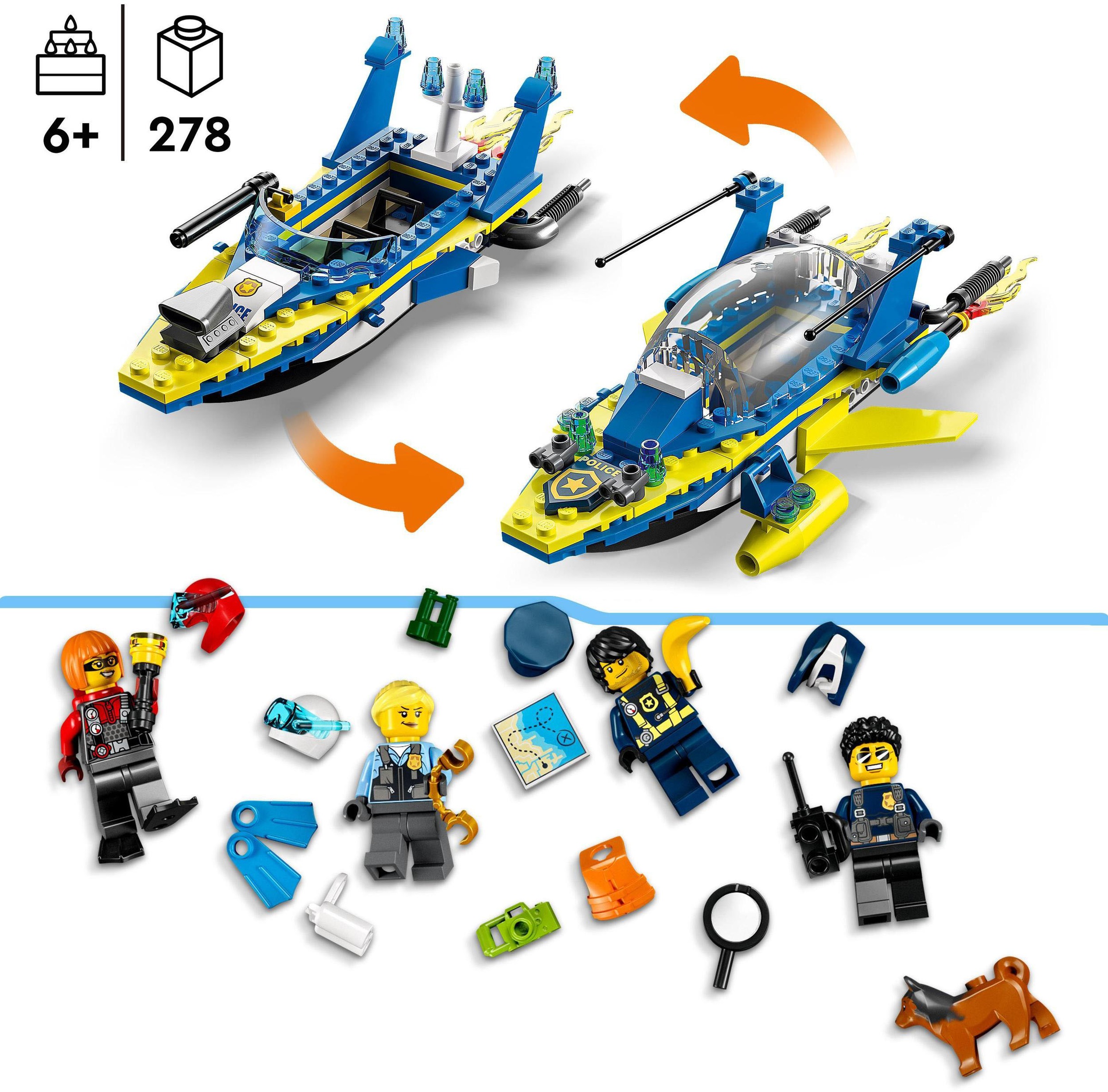 LEGO® Konstruktionsspielsteine »Detektivmissionen der Wasserpolizei (60355), LEGO® City«, (278 St.), Made in Europe