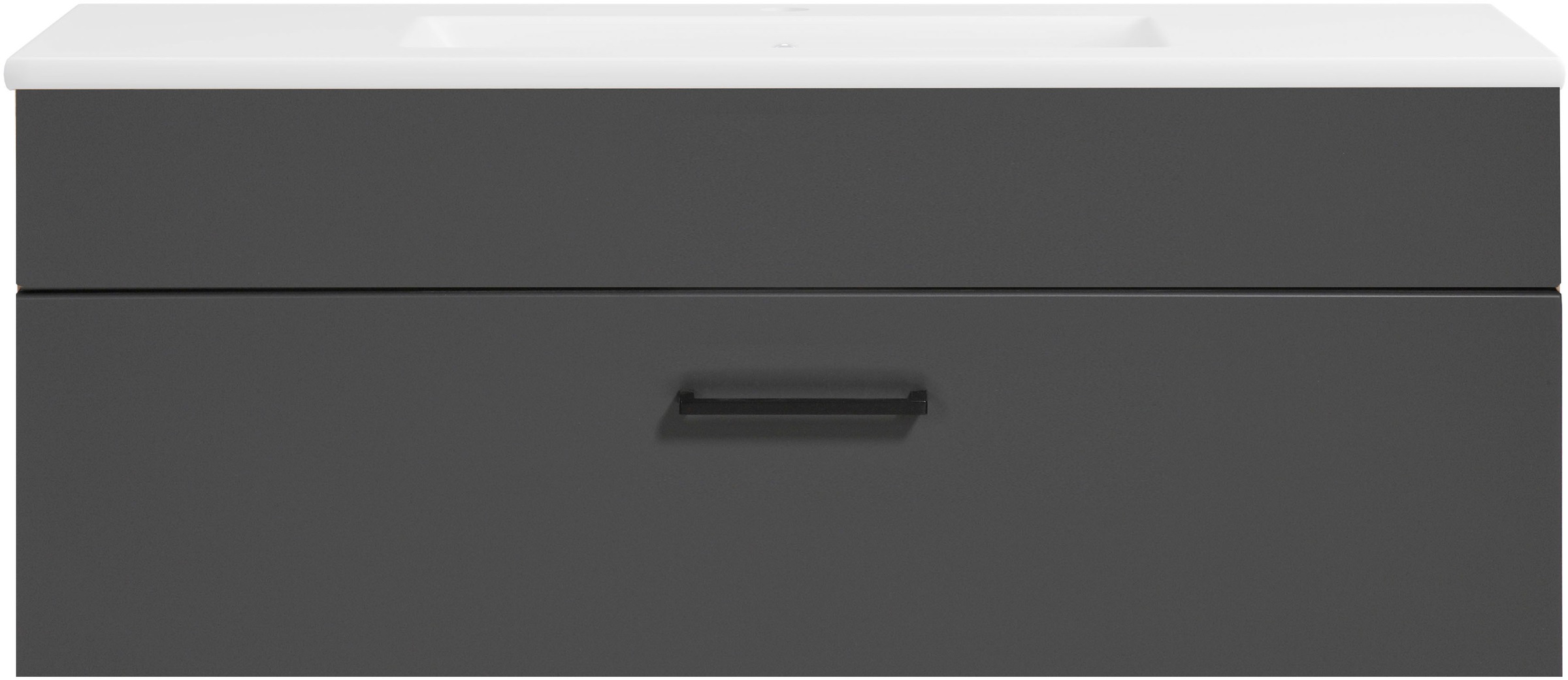 welltime Waschtisch »Trento Light mit Keramik-Auflagebecken«, 1 feste Blende und 1 Auszug, Breite: 101cm, Anthrazit Matt