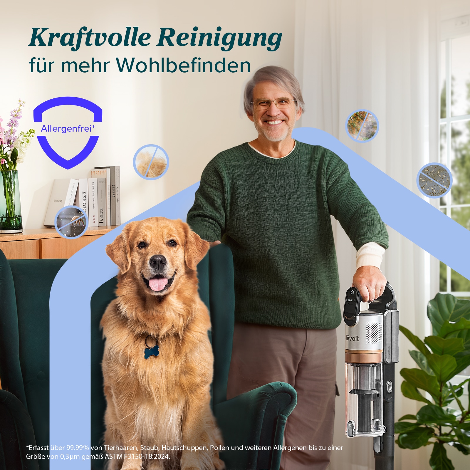 Levoit Akku-Bodenstaubsauger »LVAC-300 Plus« 99,99% HEPA-Filtration, Anti-Tangle, LED-Display, bis zu 60 Minuten