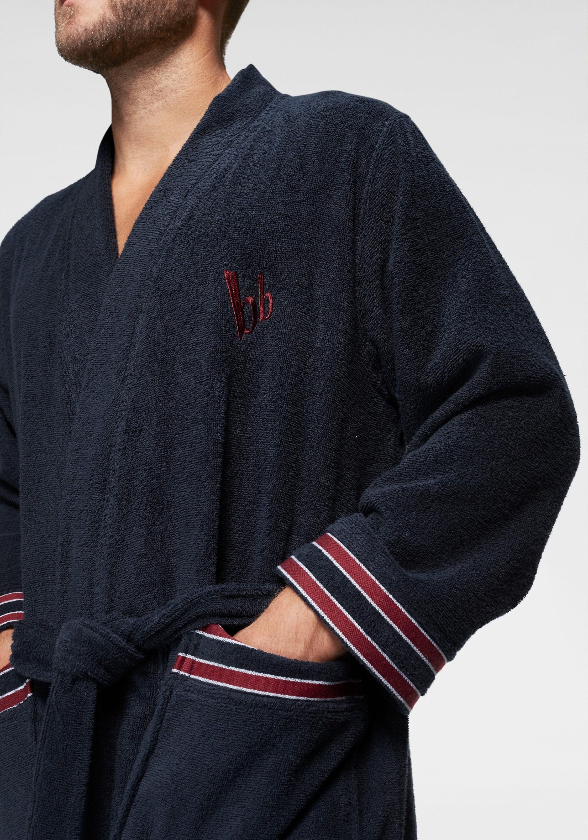Bruno Banani Herrenbademantel »Roy, ideal für Sauna & Spa, Hotelbademantel, Morgenmantel«, (1 St.), mit farblich abgesetzten Streifen, Bademantel, Baumwolle, S-3XL