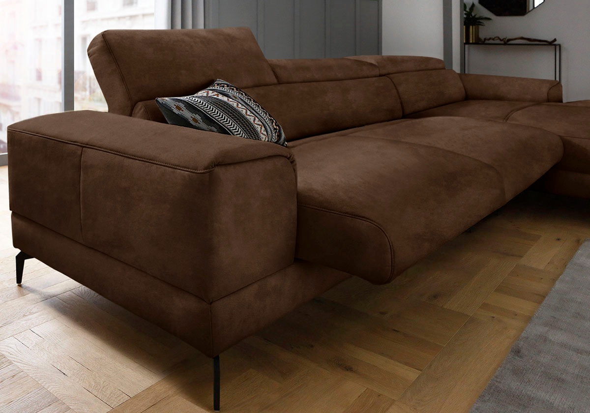 W.SCHILLIG Ecksofa »piedroo, Designsofa mit tollem Sitzkomfort, bequem, L-Form«, Kopfteilverstellung, wahlweise mit Sitztiefenverstellung, Breite 343cm